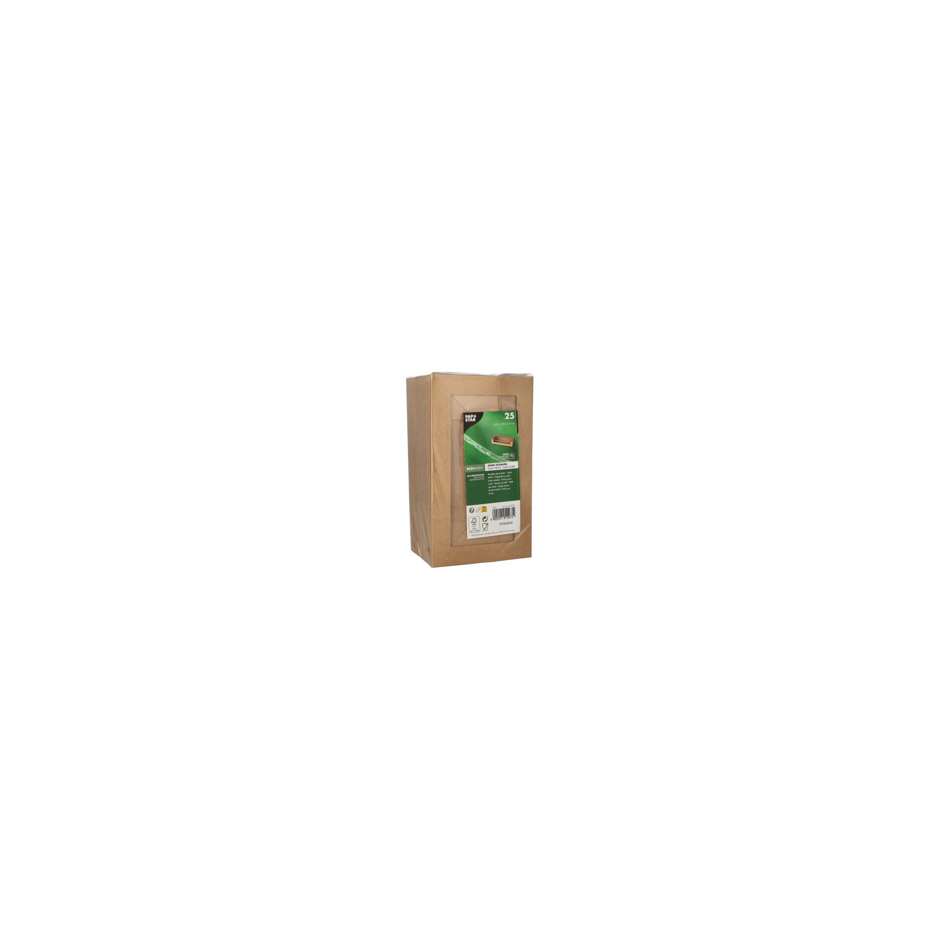 Sushi-Schalen, Pappe eckig 4,5 cm x 19,5 cm x 7 cm braun Sushi-Schalen, Pappe eckig 4,5 cm x 19,5 cm x 7 cm braun