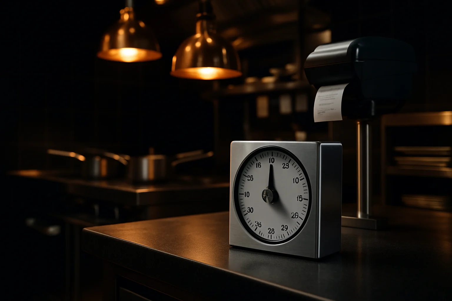 Timer an einer Arbeitsstation neben Bonsystem zur Organisation von Bestellungen