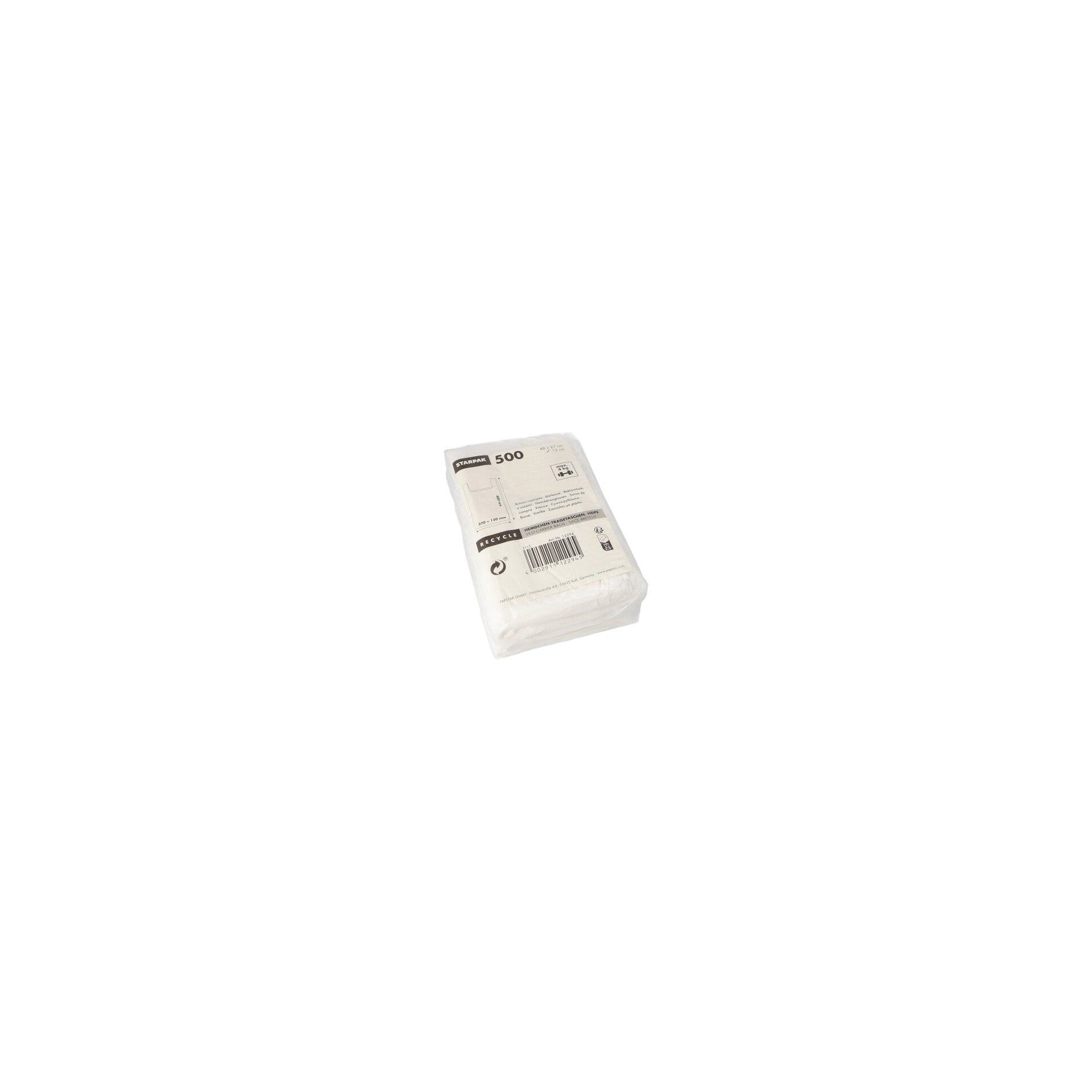 Hemdchen-Tragetaschen, HDPE 48 cm x 27 cm x 12 cm weiss Hemdchen-Tragetaschen, HDPE 48 cm x 27 cm x 12 cm weiss