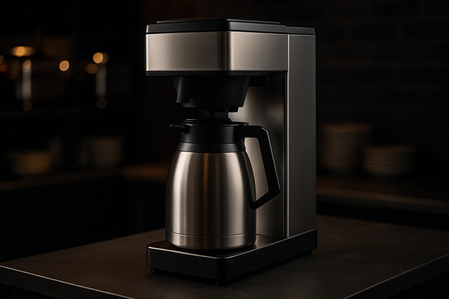 Industrielle Filterkaffeemaschine mit Thermoskanne in Catering-Setup