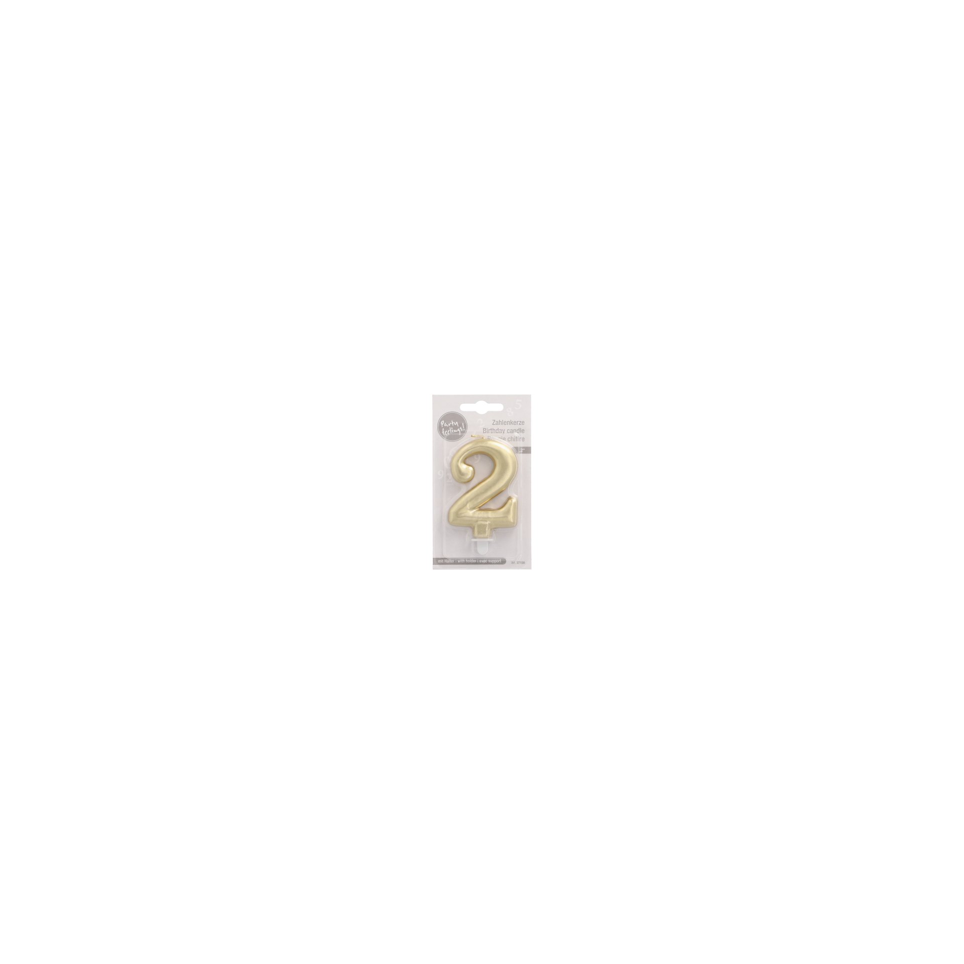 Zahlenkerze mit Halter 7 cm gold "2" Zahlenkerze mit Halter 7 cm gold "2"