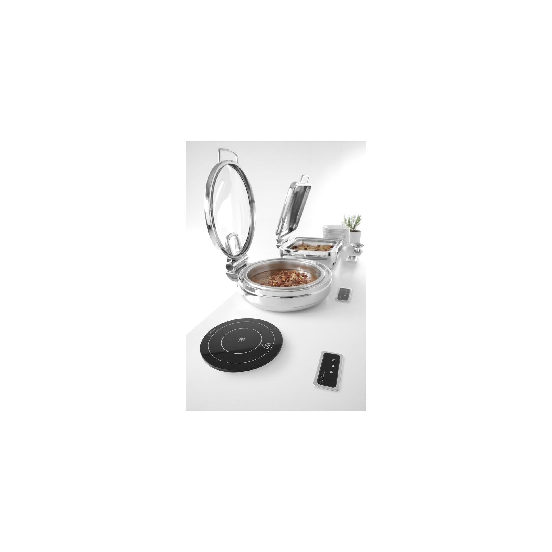 Induktionsheizplatte 800 W, Fine Dine, Schwarz, 230V/800W, ⌀245x(H)80mm Induktionsheizplatte 800 W, Fine Dine, Schwarz, 230V/800W, ⌀245x(H)80mm