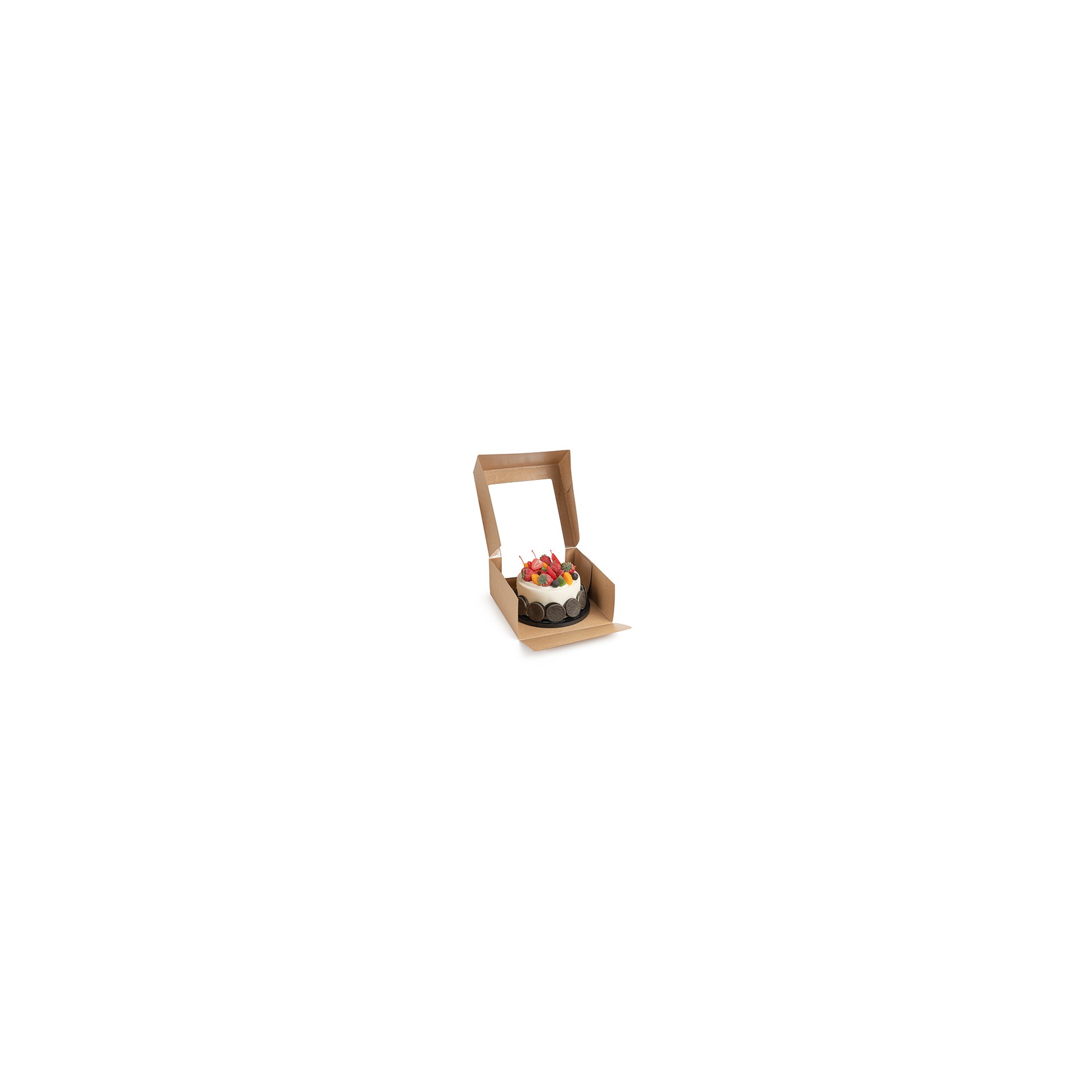 Tortenkartons mit Deckel eckig 10 cm x 23 cm x 23 cm mit Sichtfenster aus PLA