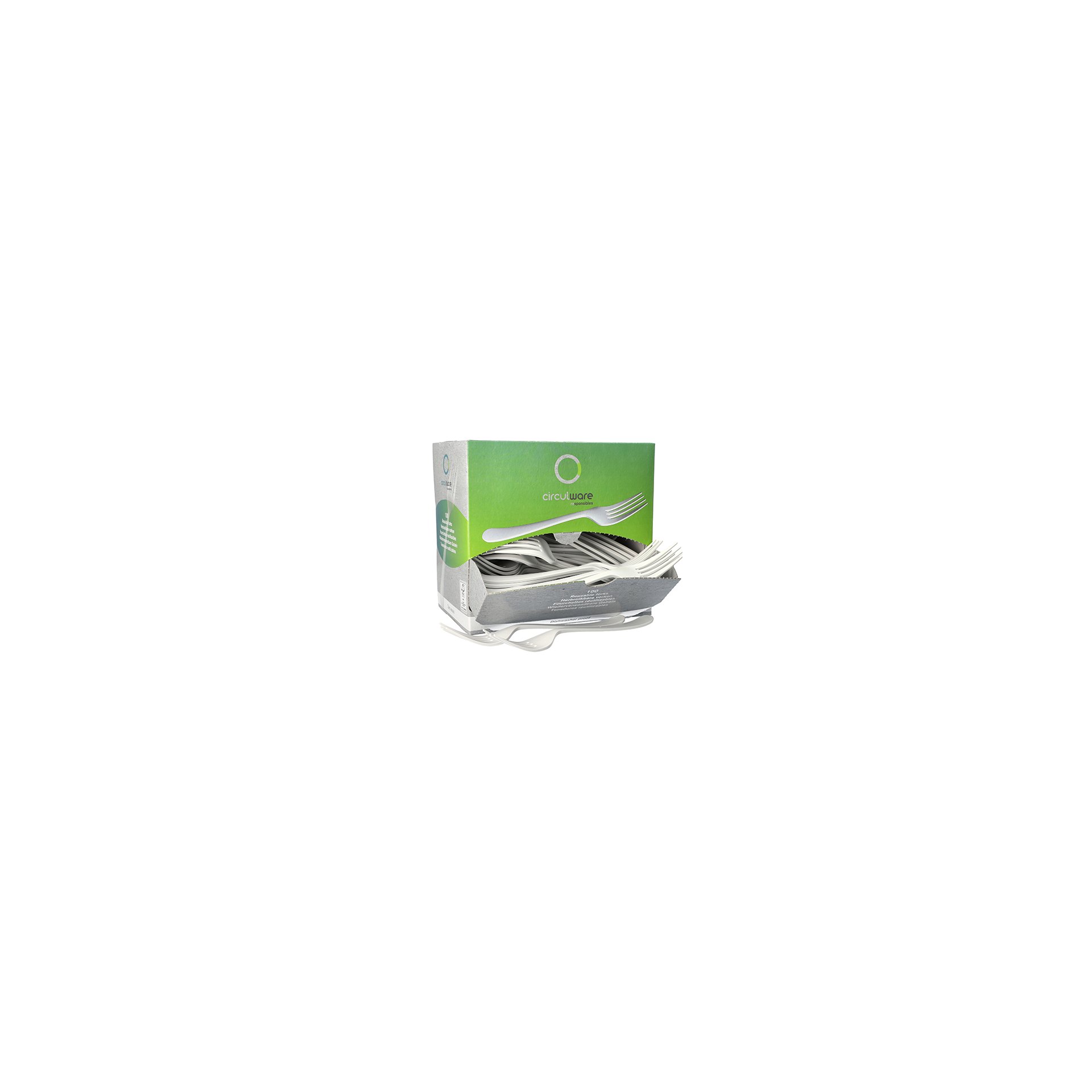 "Circulware" Mehrweg-Gabeln PP-MF 19 cm weiss "Gaia" extra stabil, in Spenderbox