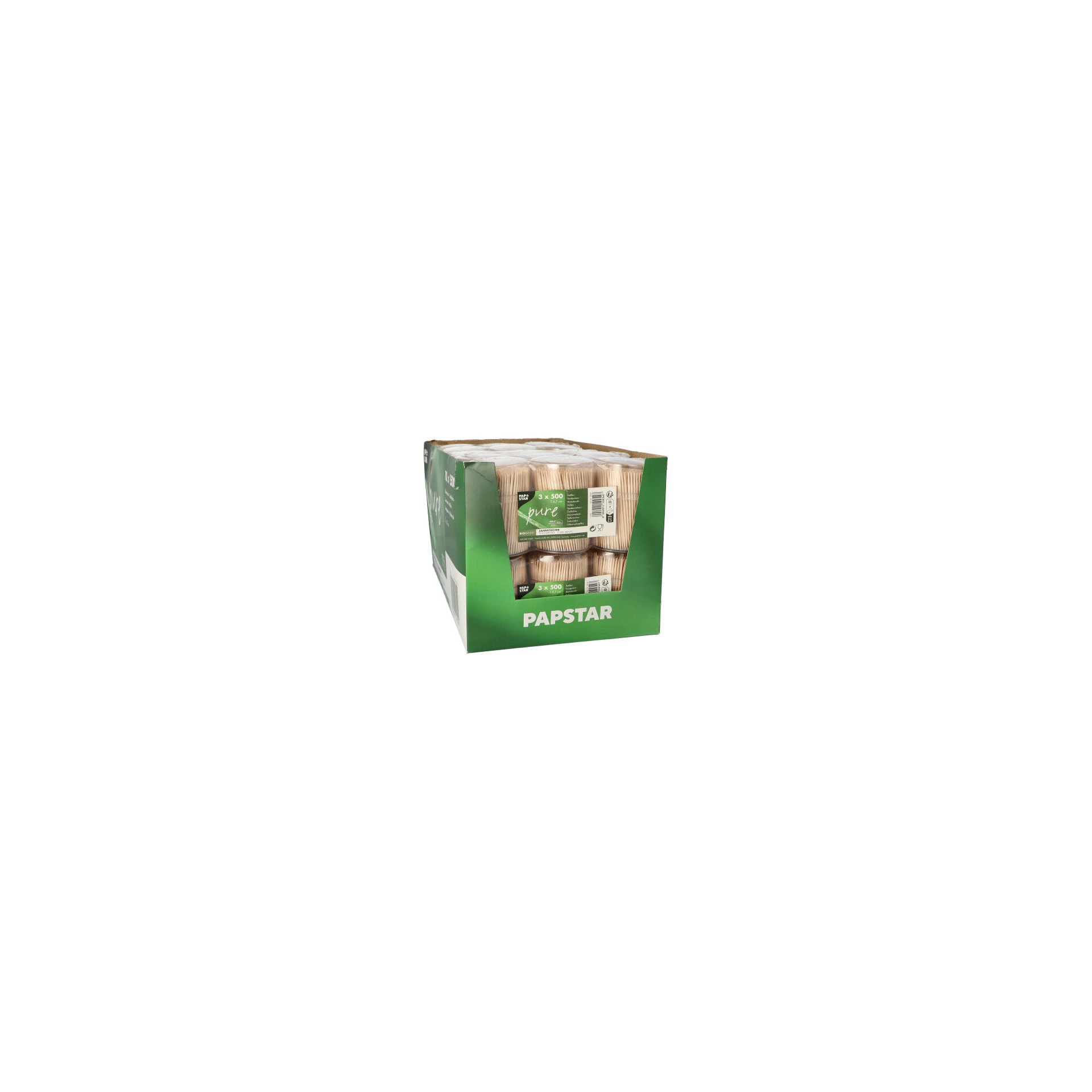 Zahnstocher, Holz "pure" rund 6,7 cm im Spender Zahnstocher, Holz "pure" rund 6,7 cm im Spender