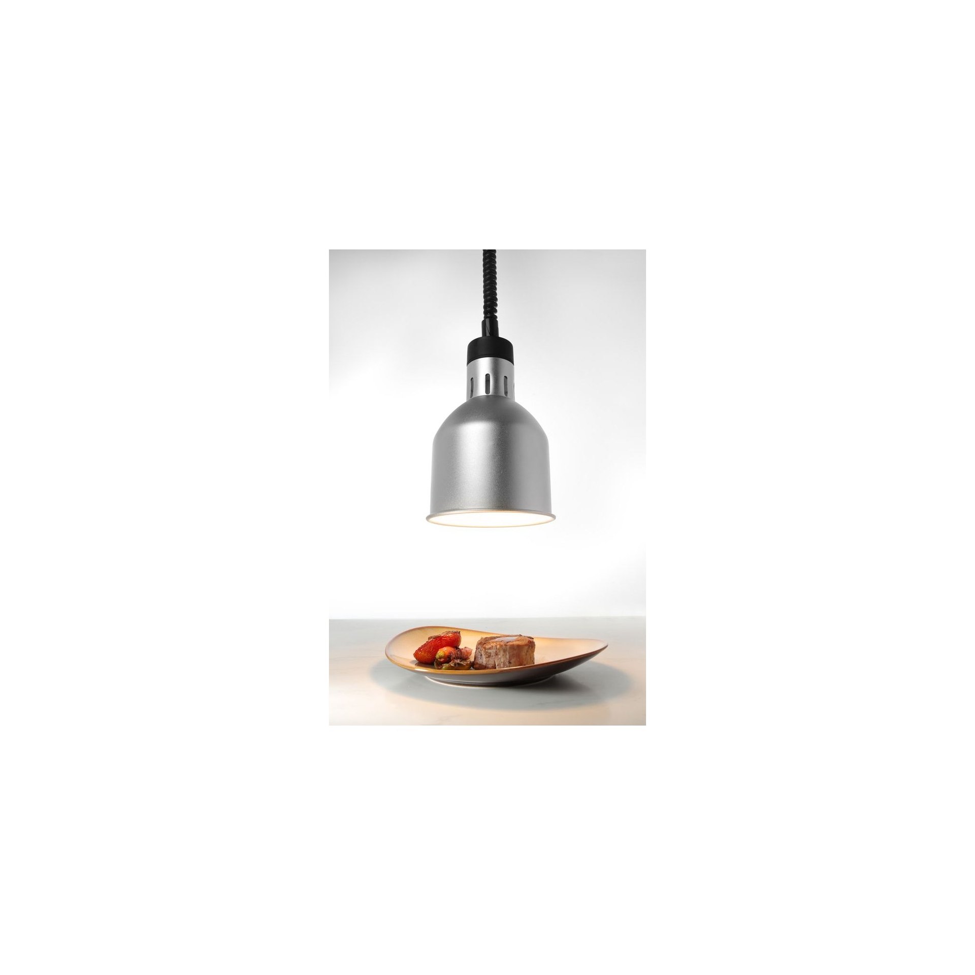Höhenverstellbare Wärmelampe, zylinderförmig, Silber, 230V/250W, ⌀175x(H)250mm Höhenverstellbare Wärmelampe, zylinderförmig, Silber, 230V/250W, ⌀175x(H)250mm