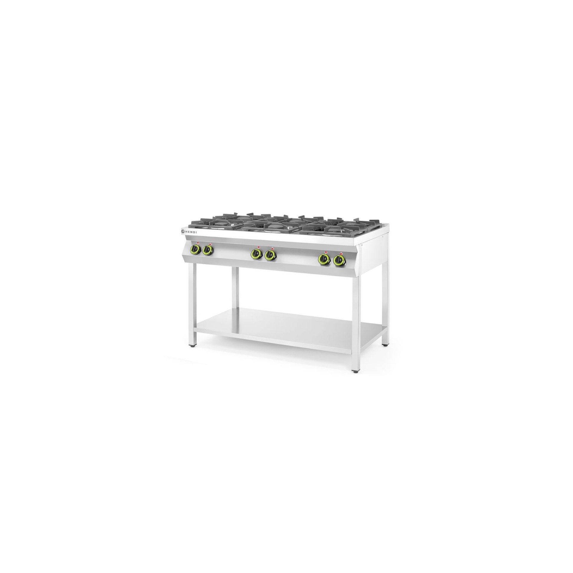 Gasherd - 6 Kochfelder, offener Unterbau, Kitchen Line, 28,5kW, 1200x700x(H)900mm