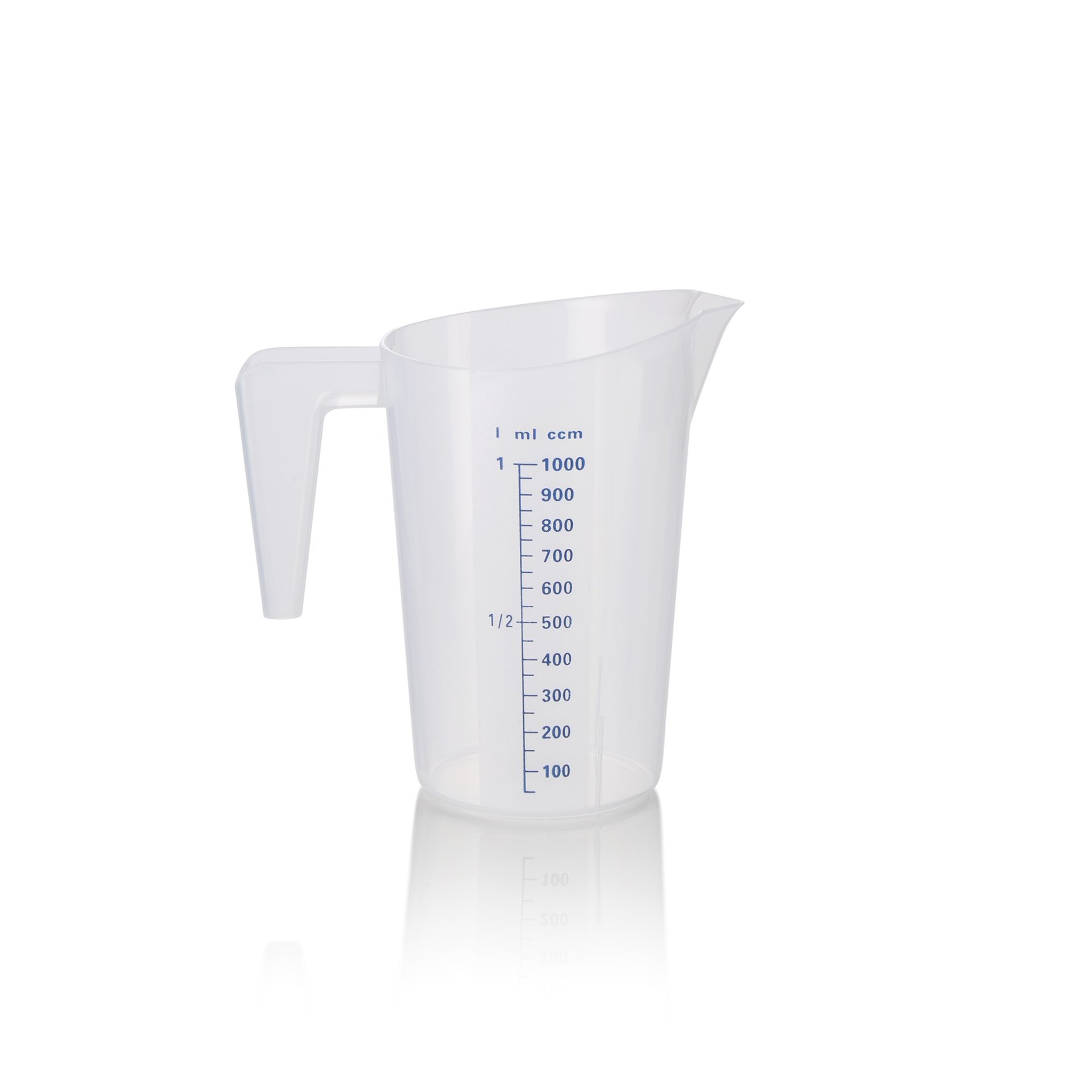 Messbecher, Ø 13 cm, 1 ltr., mit 50 ml Skalierung, Polypropylen Messbecher, Ø 13 cm, 1 ltr., mit 50 ml Skalierung, Polypropylen