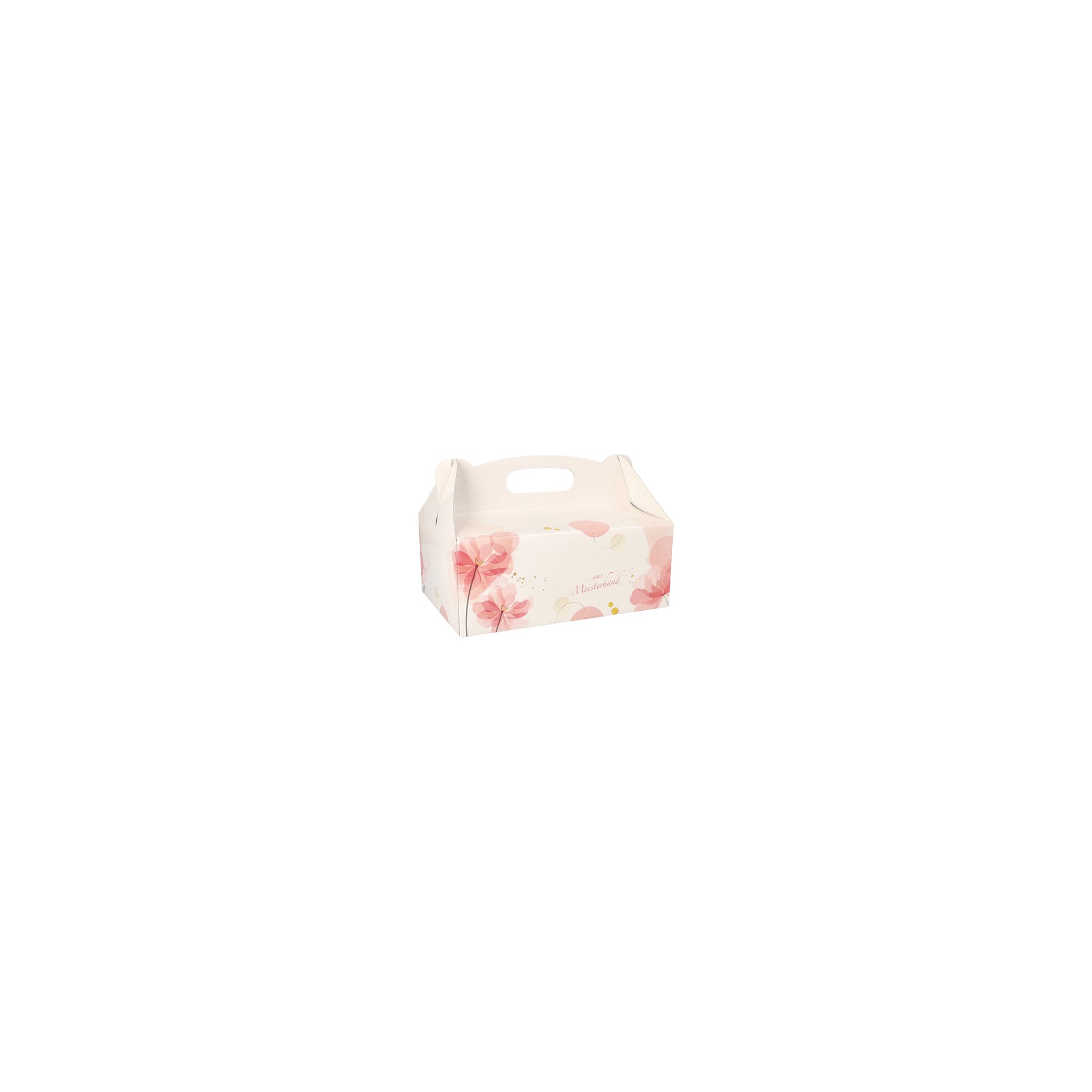 Gebäck-Kartons, Pappe eckig 23 cm x 16 cm x 9 cm rosé mit Tragegriff Gebäck-Kartons, Pappe eckig 23 cm x 16 cm x 9 cm rosé mit Tragegriff