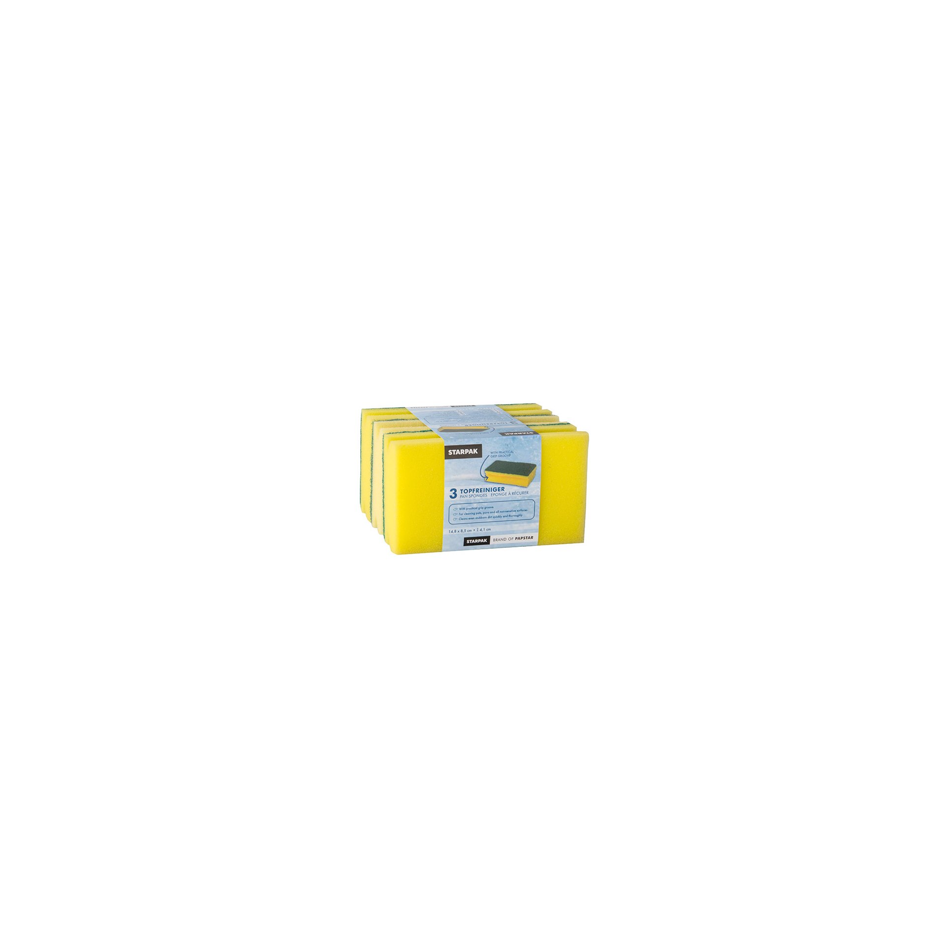 Topfreiniger, Schwamm Jumbo eckig 4,1 cm x 14,8 cm x 8,5 cm gelb/grün mit Griffrille, kratzend