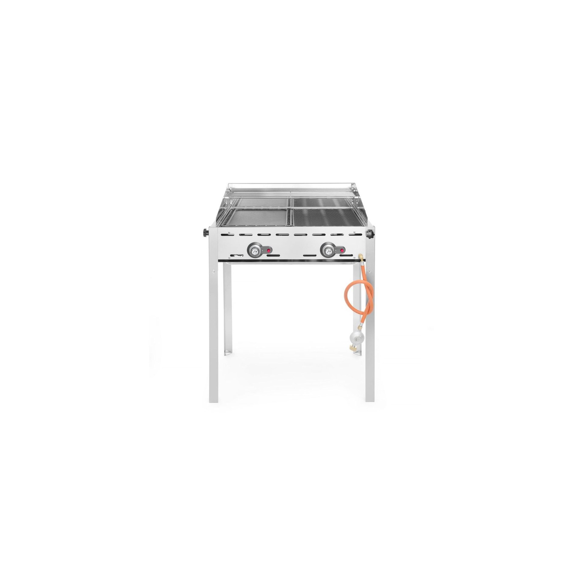 Grillsystem Green Fire mit 2 Brennern, Profi Line, Emaillierte Grillplatte und Grillrost aus Gusseisen GN 1/1, 11,6kW, 740x615x(H)825mm
