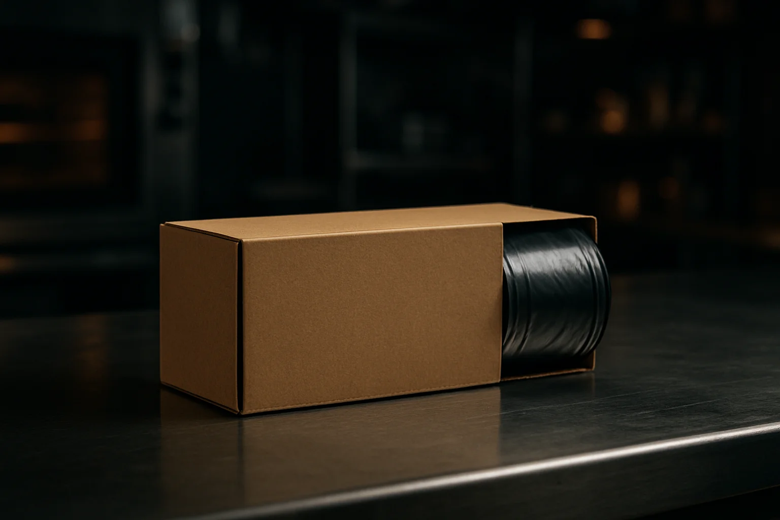 Packung Müllbeutel für gastronomische Zwecke auf Edelstahlfläche