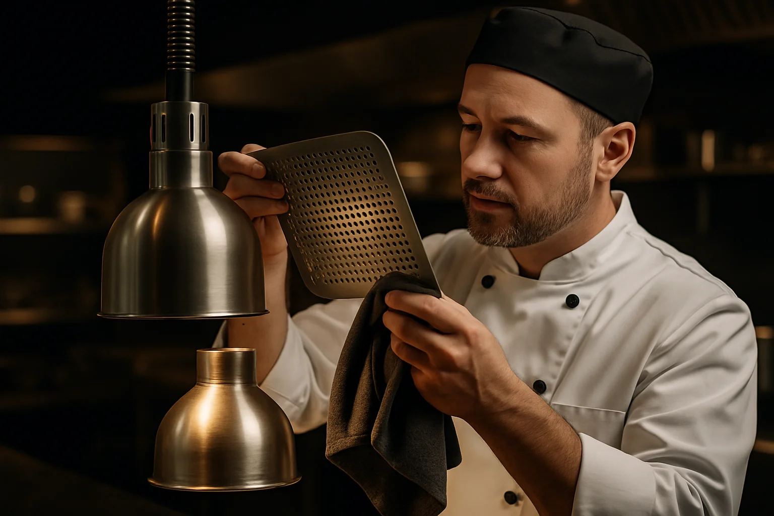 Demontage einer Wärmelampenabdeckung zur Reinigung in der Gastronomie