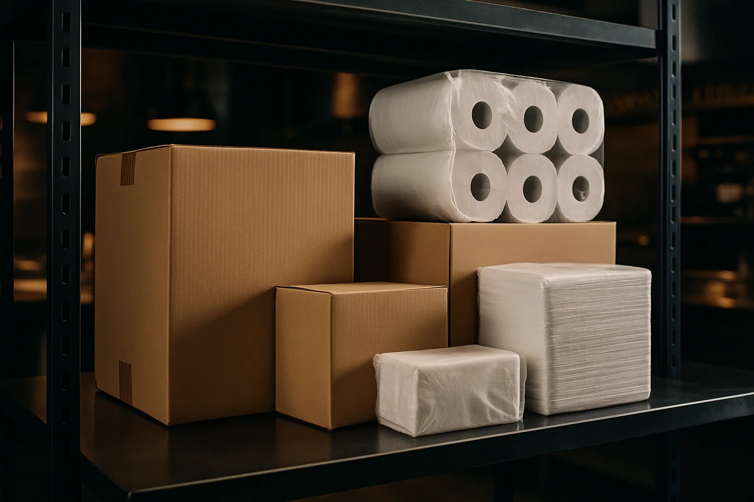 Verschiedene Verpackungseinheiten für Hygieneartikel im Lager
