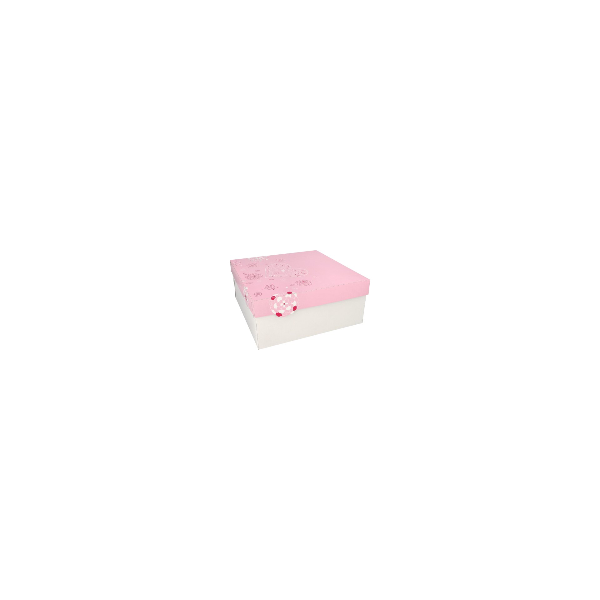 Tortenkartons, mit Deckel, Pappe eckig 30 cm x 30 cm x 13 cm weiss/rosa "Lovely Flowers"