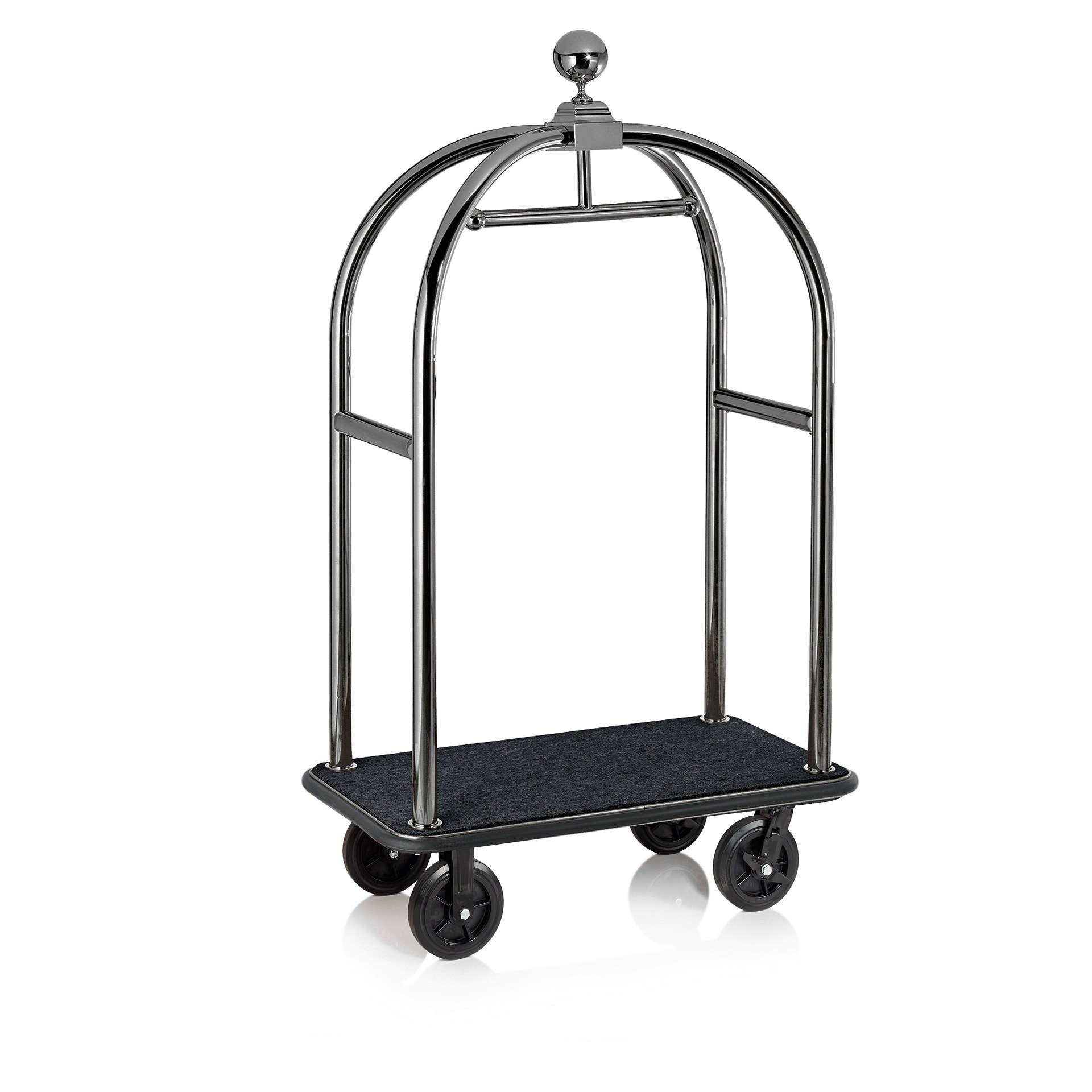 Gepäckwagen DRIFT, 112 x 60 x 190 cm, gun metal, schwarzer Teppich, Chromnickelstahl Gepäckwagen DRIFT, 112 x 60 x 190 cm, gun metal, schwarzer Teppich, Chromnickelstahl