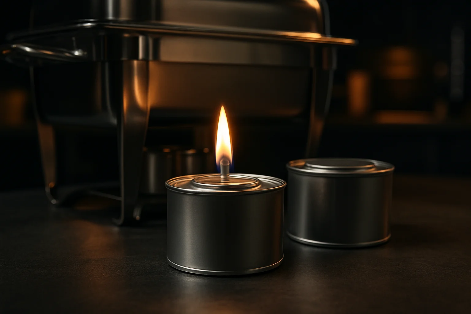Dosen Brennpaste neben Chafing Dish