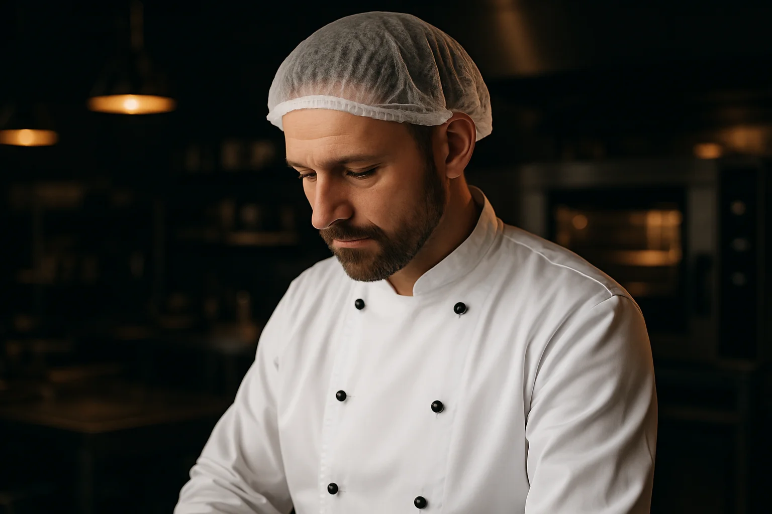 Kopfbedeckungen für Gastronomie, Koch mit Haarnetz
