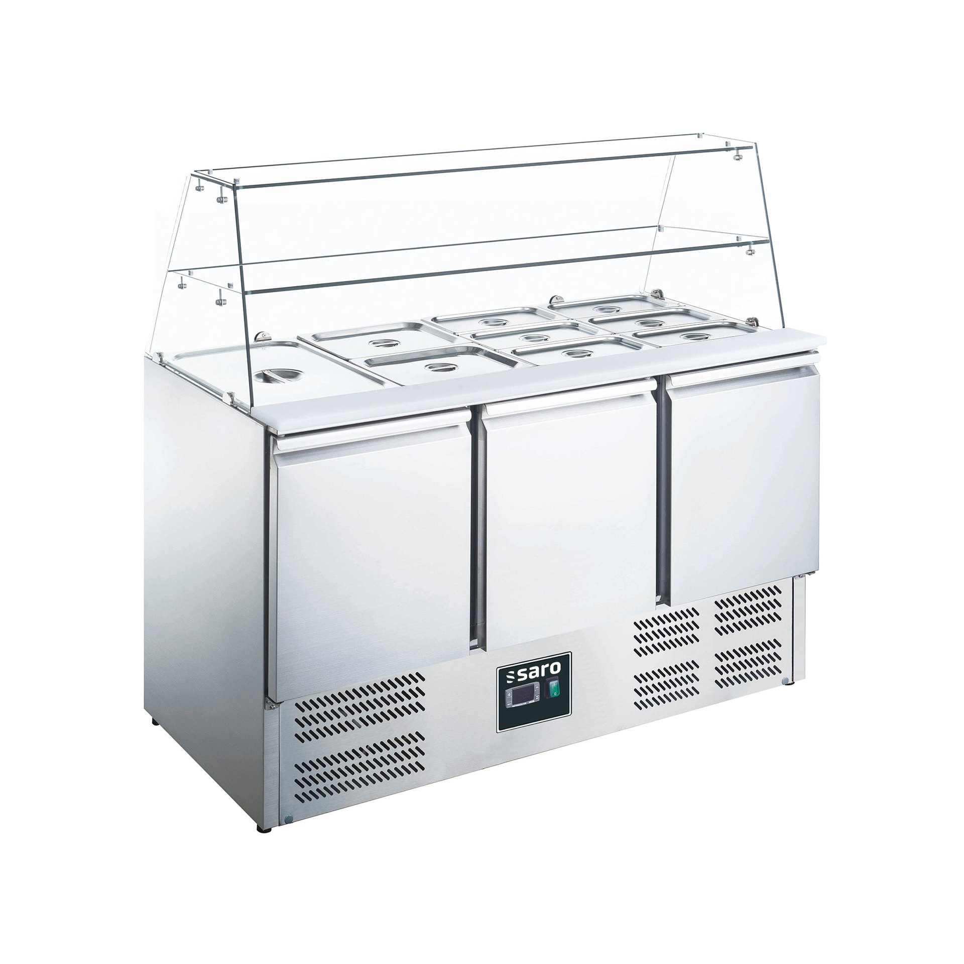 Saladette, 3 Türen,mit Glasaufsatz, ES903G