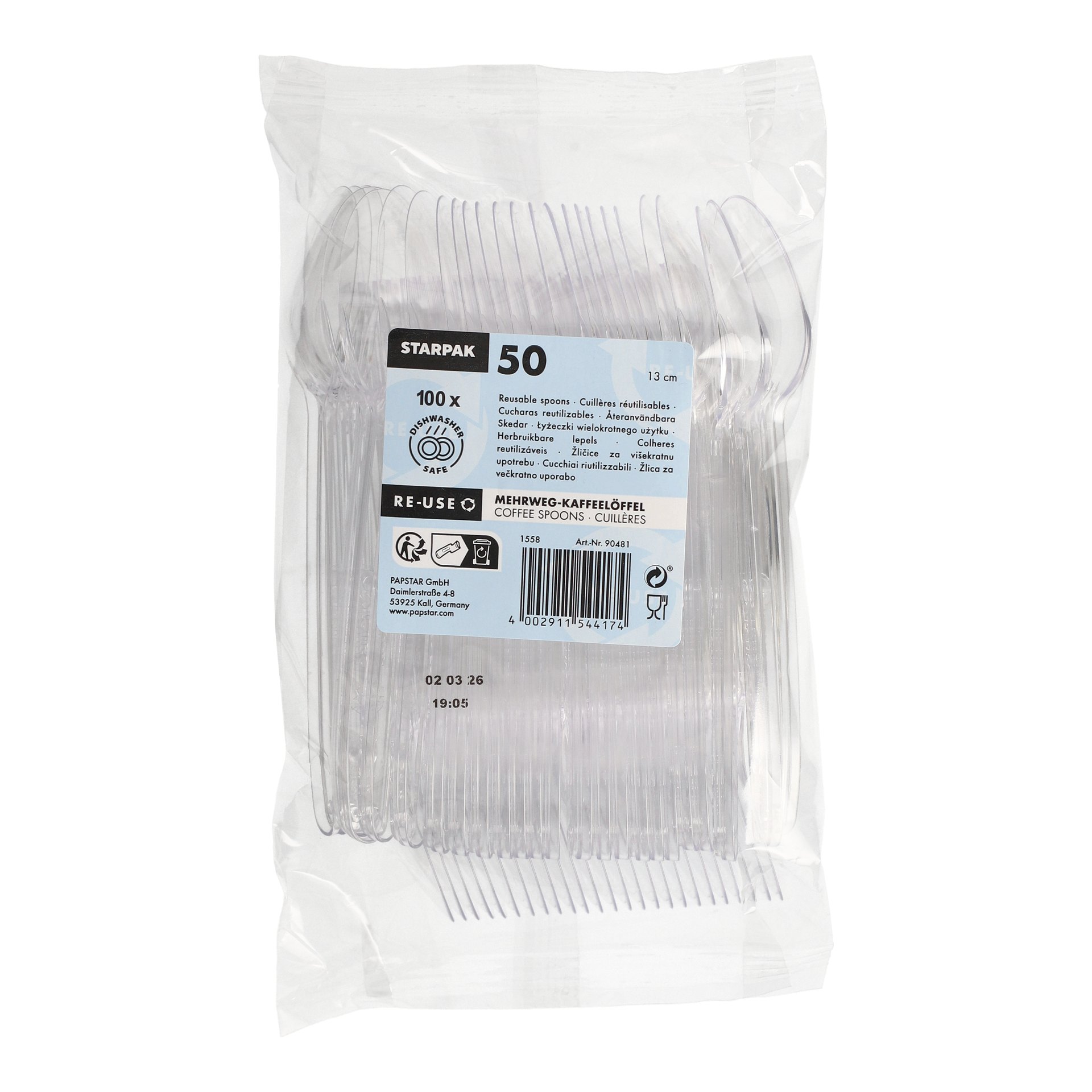Mehrweg-Kaffeelöffel 13 cm transparent