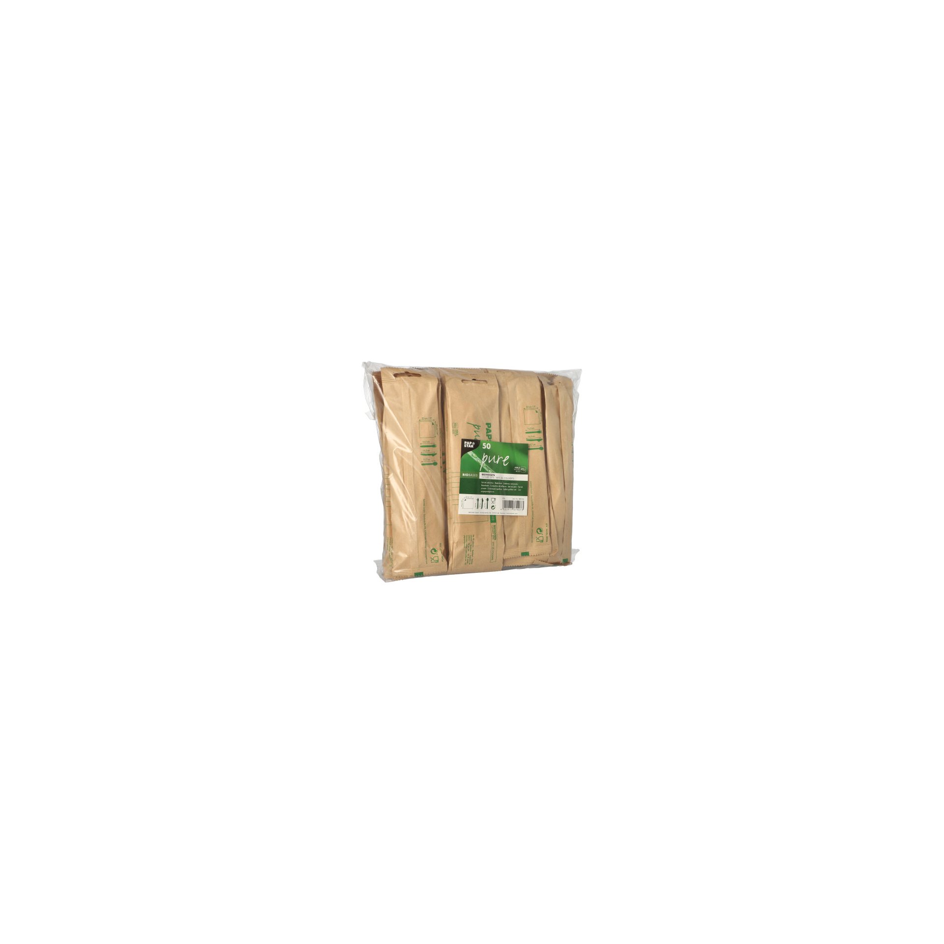 Bestecksets, Holz "pure" : Messer, Gabel, Löffel, Serviette in Papierbeutel Bestecksets, Holz "pure" : Messer, Gabel, Löffel, Serviette in Papierbeutel