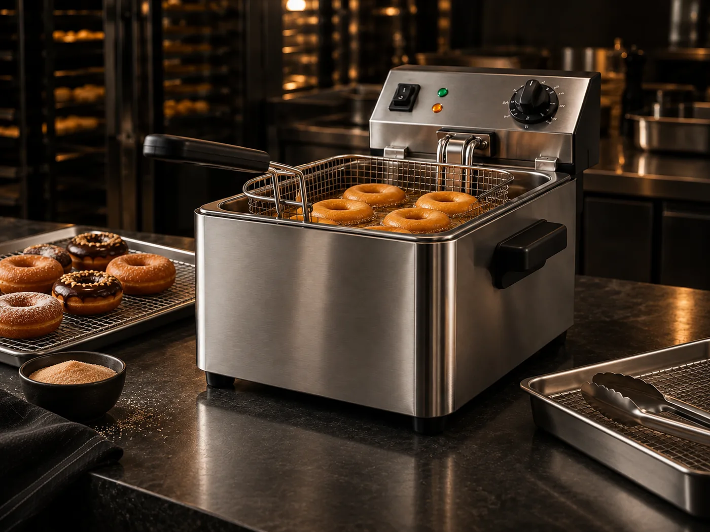 Professionelle HENDI Donut-Fritteuse für Fettgebäck in Bäckerei und Gastronomie