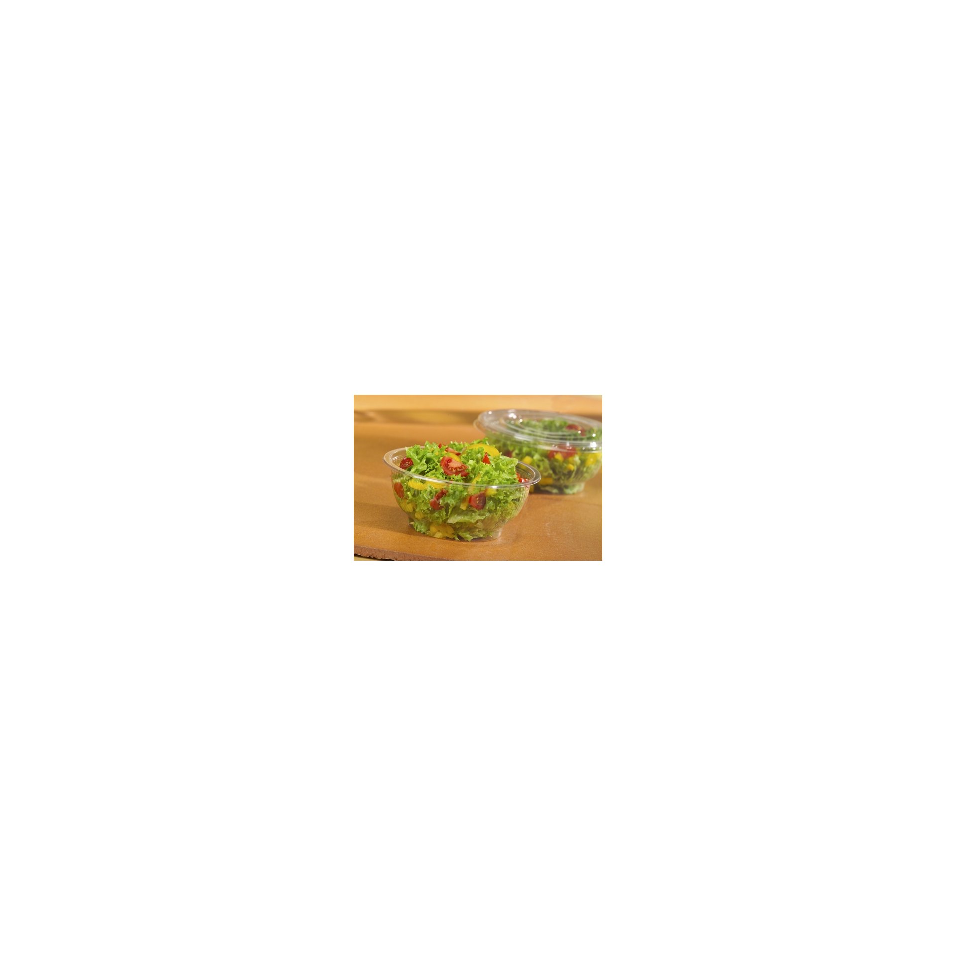 Deckel für Salatschalen, R-PET rund Ø 18 cm · 1,5 cm klar Salatschalen, R-PET rund 500 ml Ø 15,5 cm · 5,5 cm glasklar