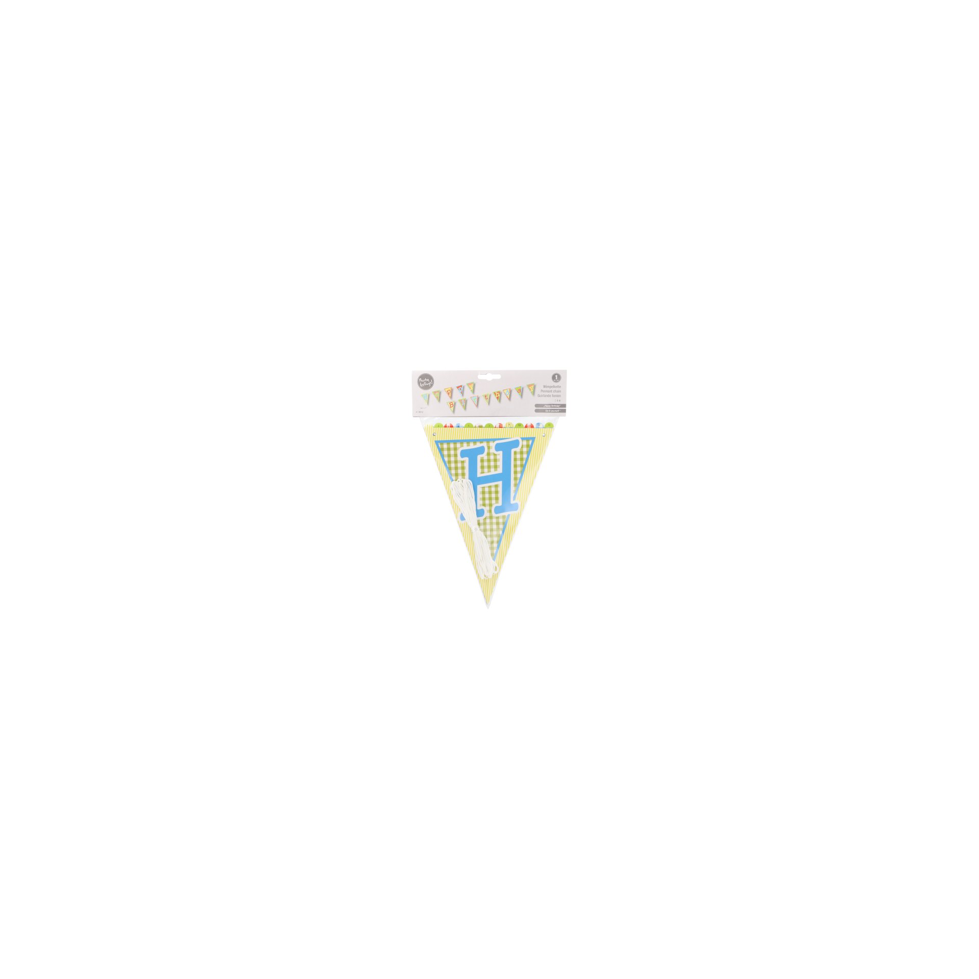 Wimpelkette, Papier 4 m "Happy Birthday" lackiert