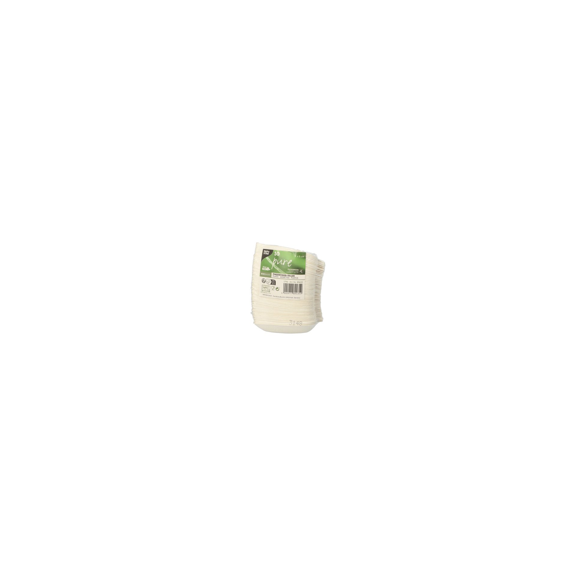 Fingerfood - Teller, Zuckerrohr "pure" 1,2 cm x 6 cm x 8 cm weiss "Leaf"