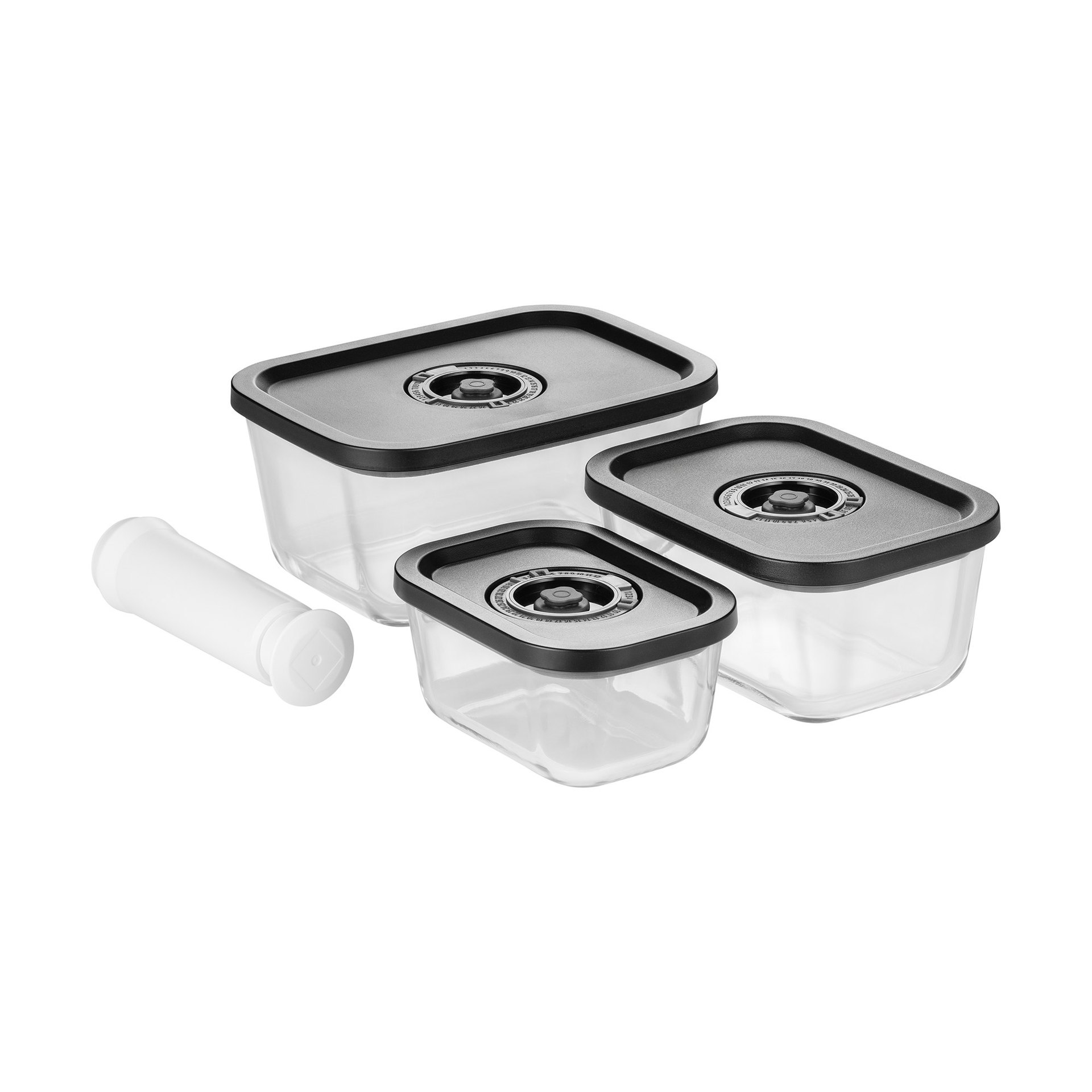Frischhaltedosen Set mit ABS Deckel, 3-teilig, mit manueller Vakuum Pumpe, Borosilikatglas Frischhaltedosen Set mit ABS Deckel, 3-teilig, mit manueller Vakuum Pumpe, Borosilikatglas