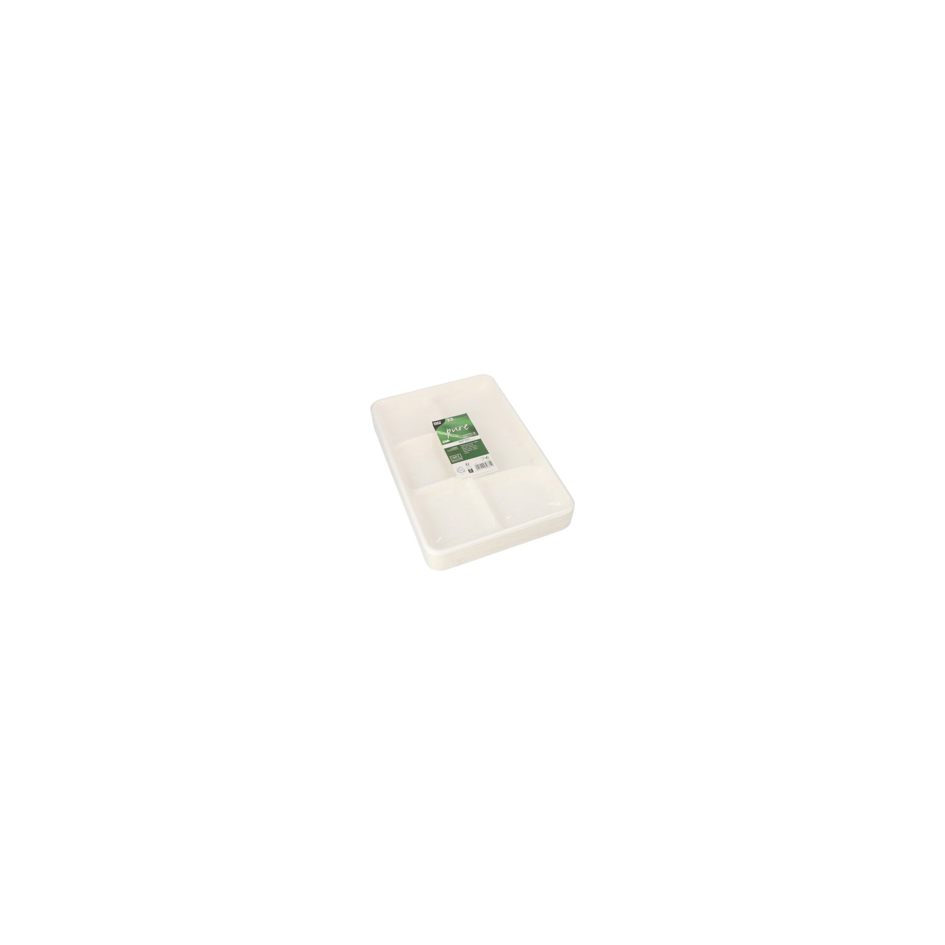 Menü-Trays, Zuckerrohr "pure" 5-geteilt 2,4 cm x 21,6 cm x 31,7 cm weiss