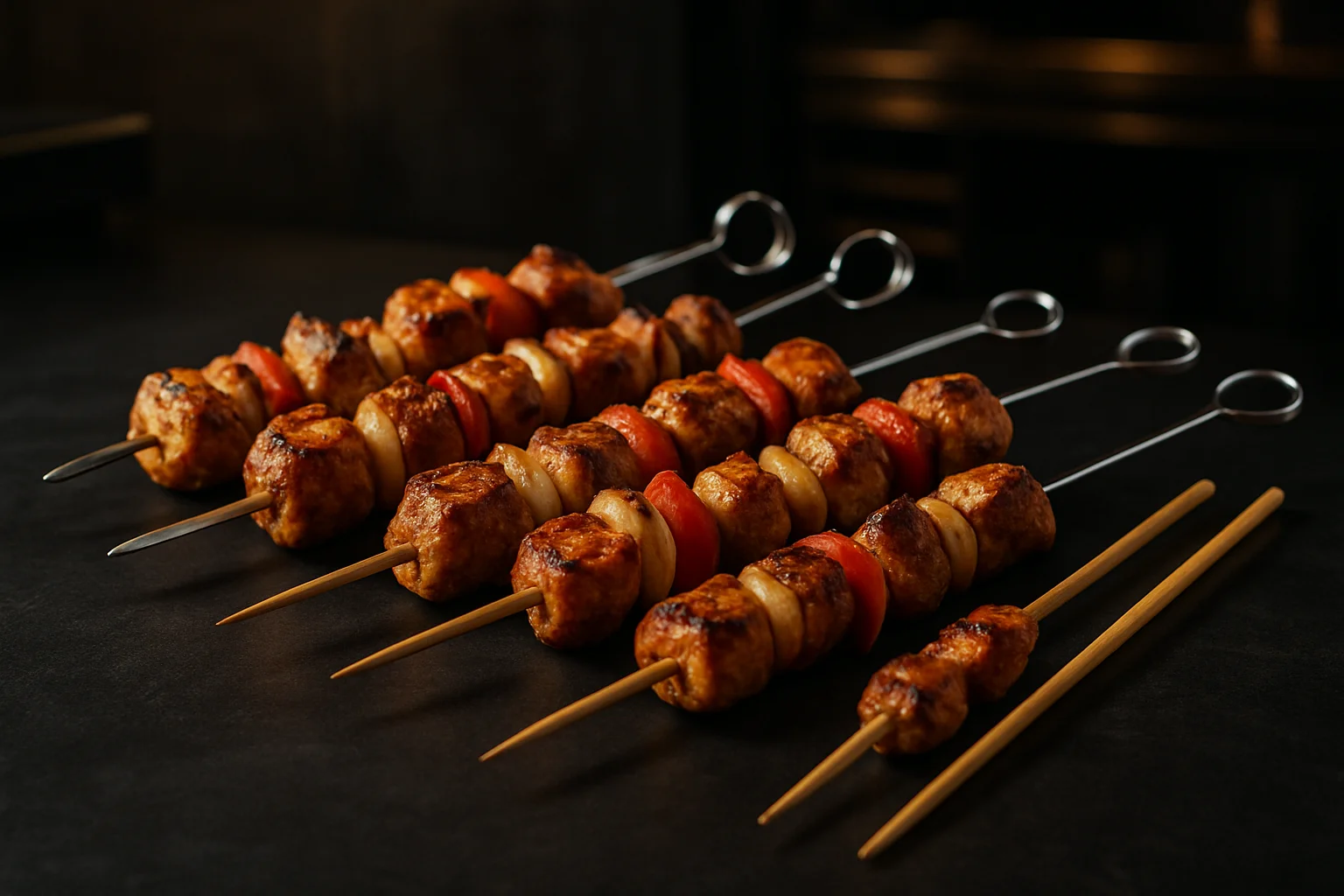 Schaschlik- und Grillspieße mit gegrilltem Fingerfood