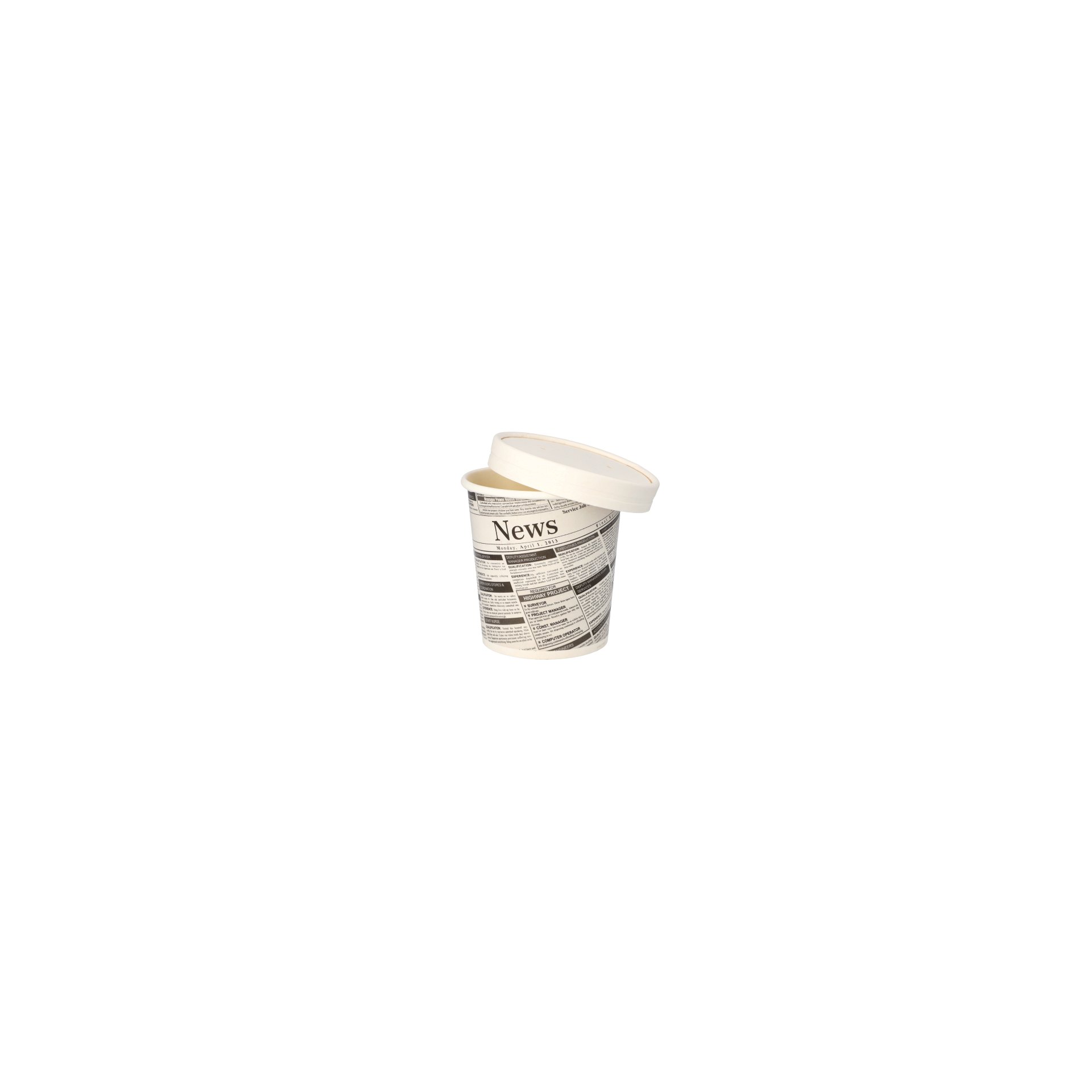 Snackbecher, Pappe "To Go" rund 470 ml Ø 9,9 cm · 9,9 cm "Newsprint" Snackbecher, Pappe "To Go" rund 470 ml Ø 9,9 cm · 9,9 cm "Newsprint"