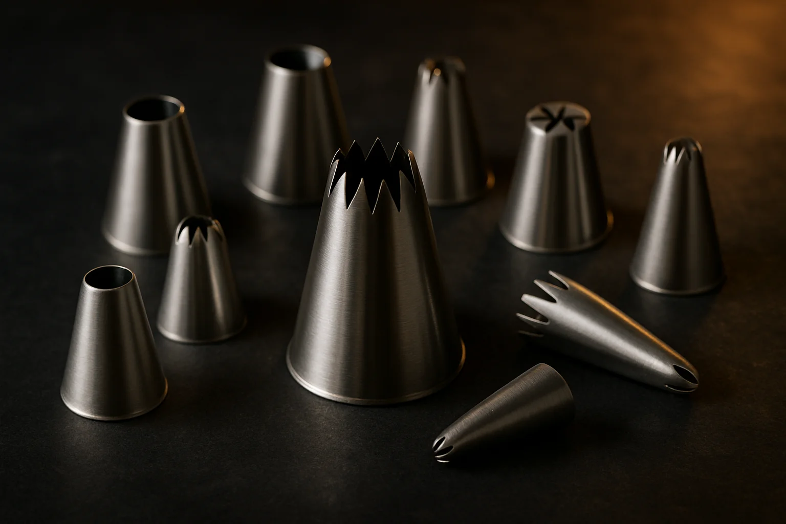 verschiedene metal spritztuellen angeordnet auf hölzertisch