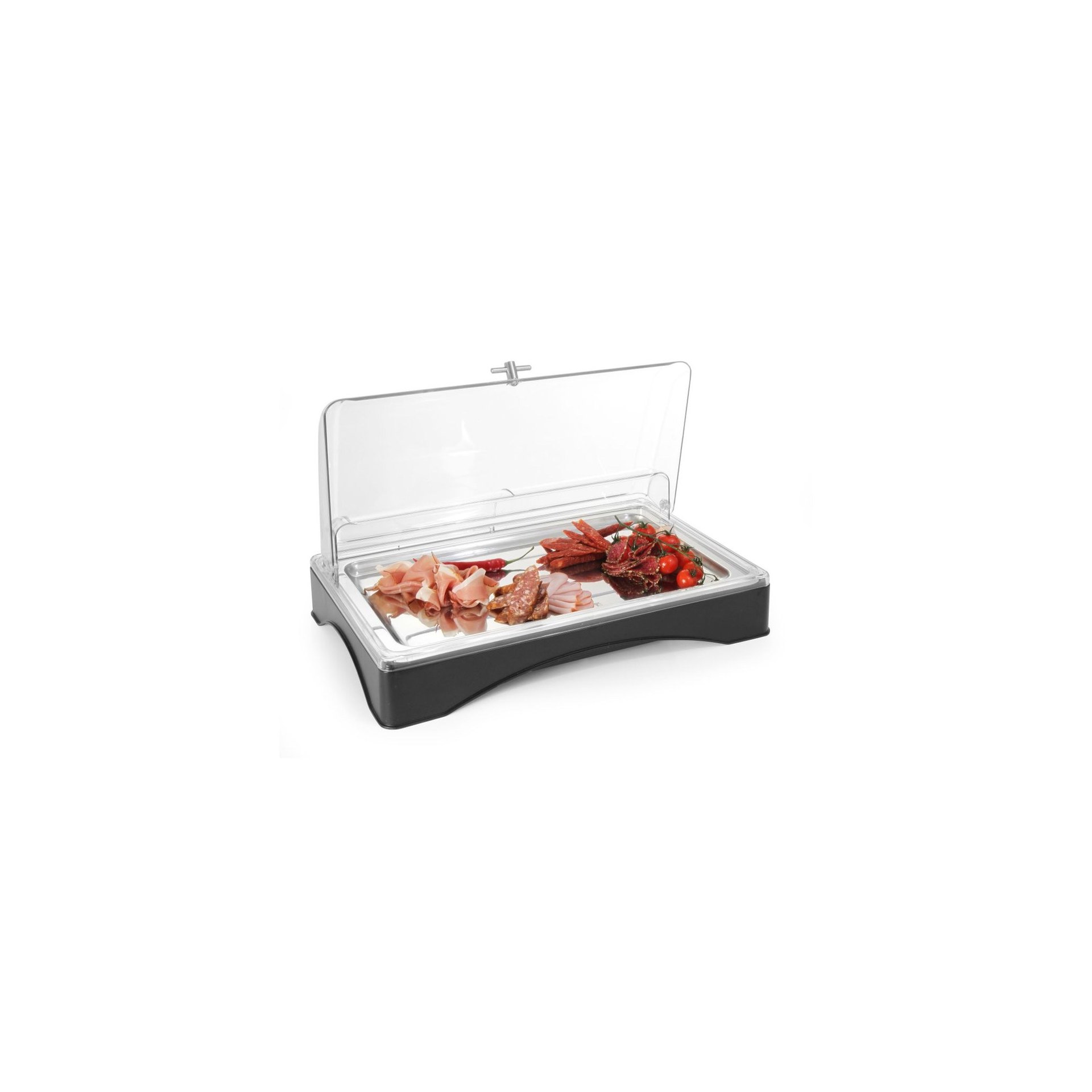 Rolltop-Display gekühlt - GN 1/1, Set inkl. Kühlelement, 555x357x(H)175mm Rolltop-Display gekühlt - GN 1/1, Set inkl. Kühlelement, 555x357x(H)175mm