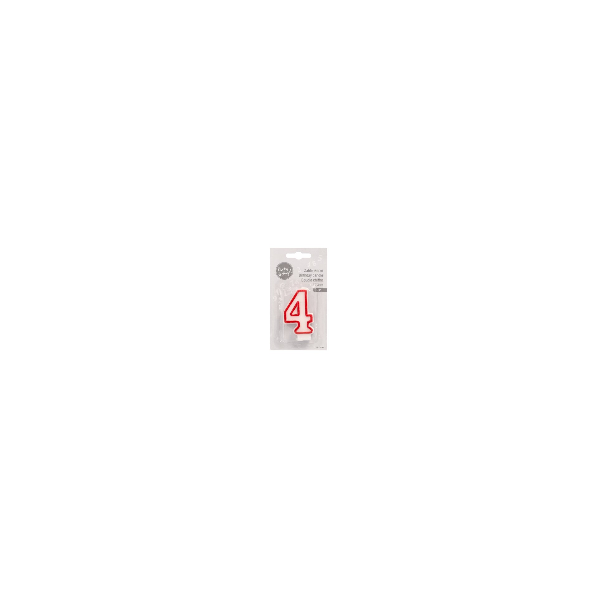 Zahlenkerze 7,3 cm weiss "4" mit rotem Rand