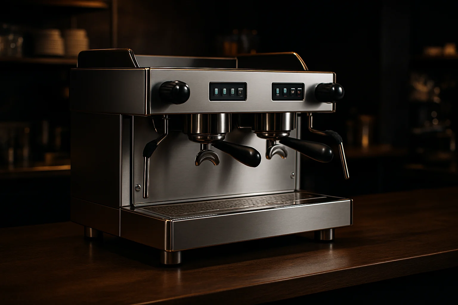 Gewerbliche Kaffeemaschine auf Theke in Profi-Umgebung