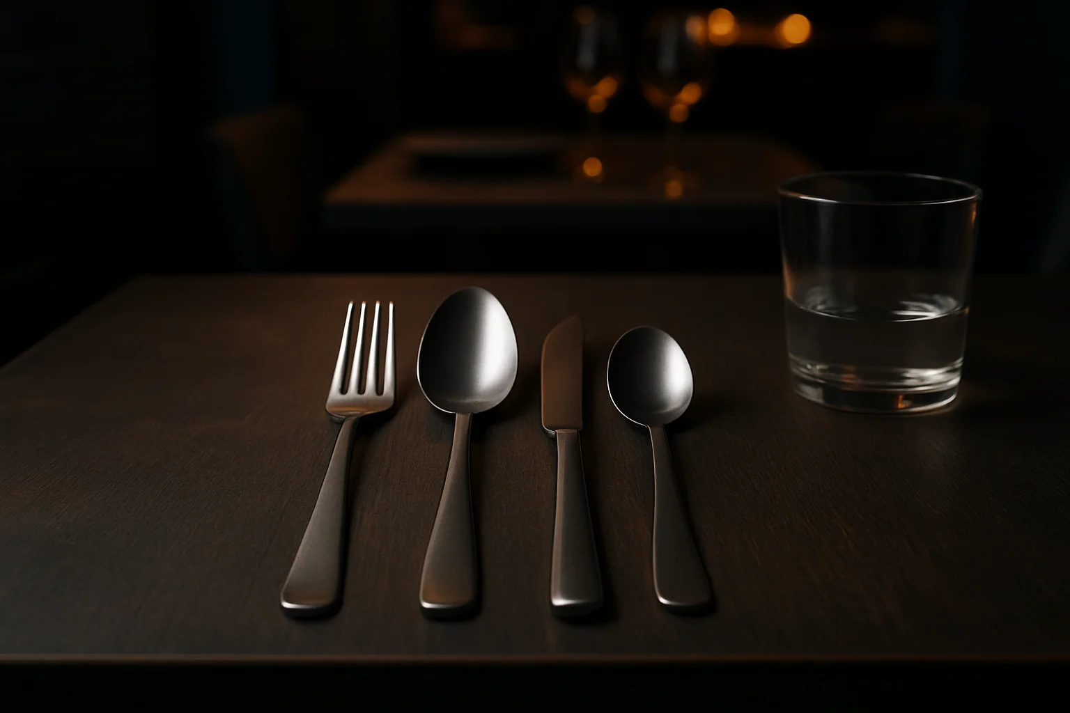 Bistro-Besteckset mit modernem Design auf dunklem Hintergrund