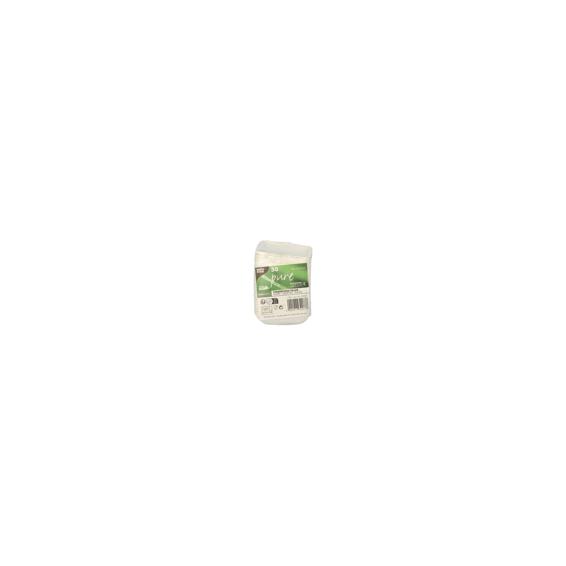 Fingerfood - Teller, Zuckerrohr "pure" eckig 1,2 cm x 6,5 cm x 6,5 cm weiss
