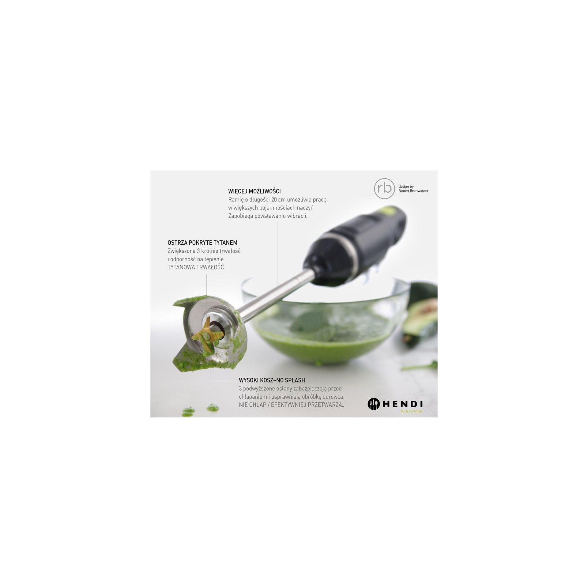 Stabmixer HENDI BLEND, designed by Robert Bronwasser, 220-240V/250W, ⌀71x(H)450mm Stabmixer HENDI BLEND, designed by Robert Bronwasser, 220-240V/250W, ⌀71x(H)450mm