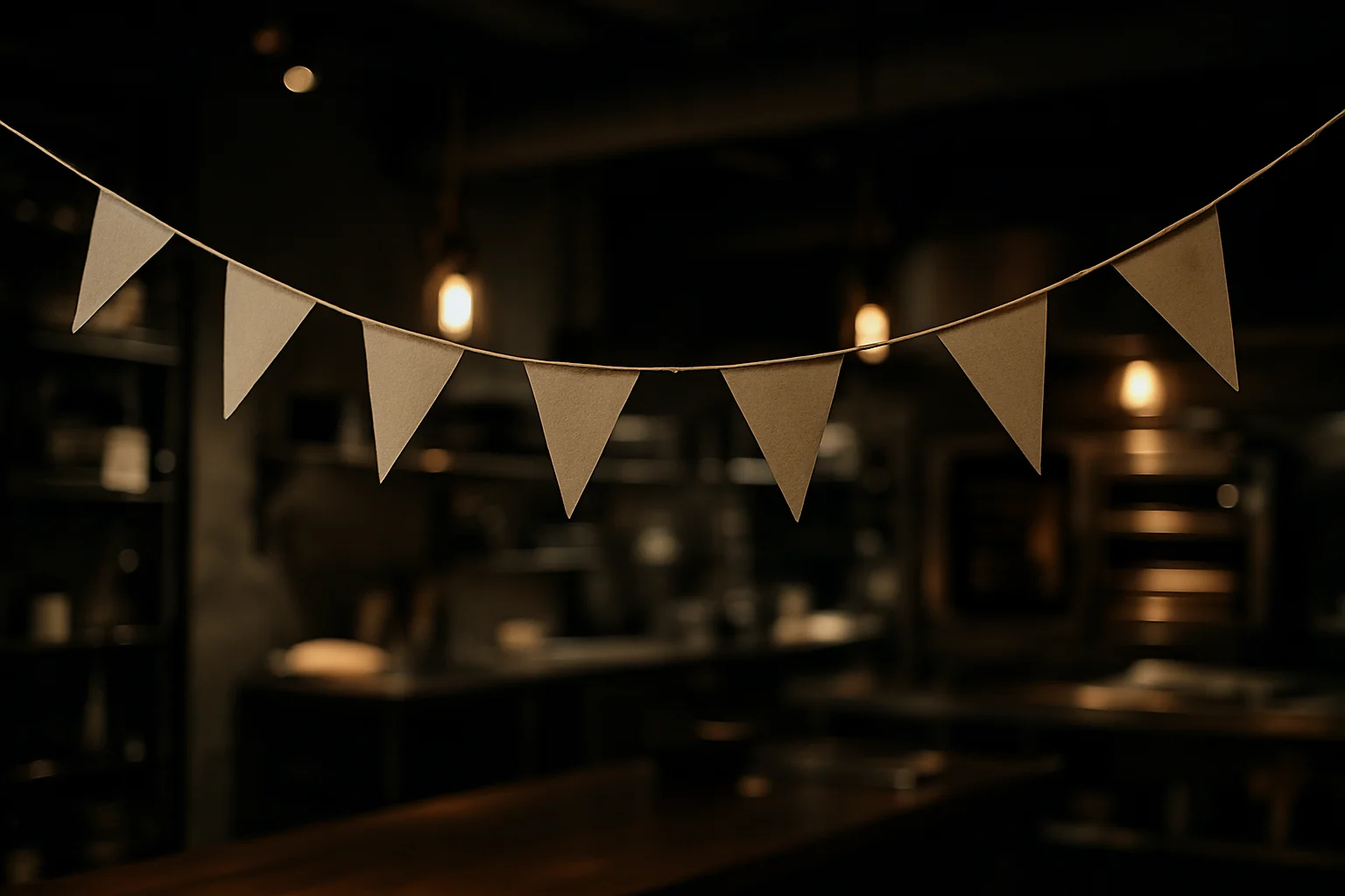 Girlande/Wimpelkette als Raumdekoration in professioneller Eventlocation