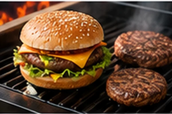 Grillplatte mit Burgern und Burgerboxen für Grillstand auf Vereinsfest oder Stadtfest