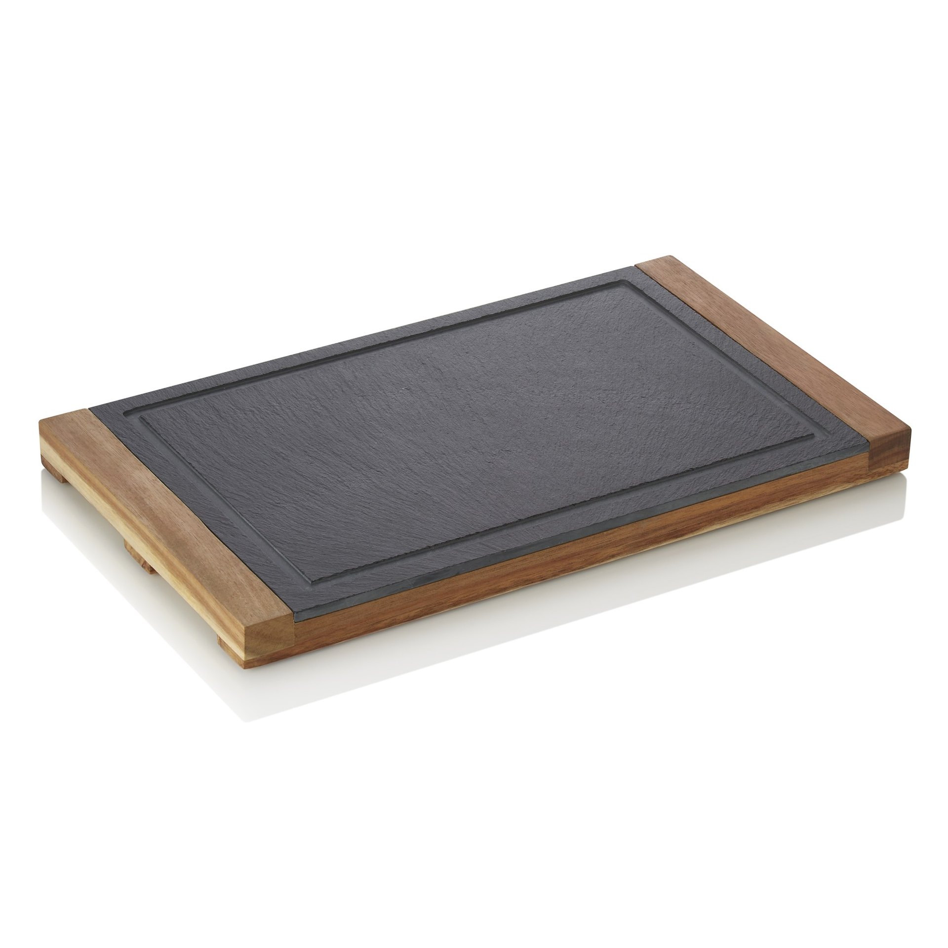 Servierbrett SLATE & SERVE, 35 x 20 x 2,5 cm, Akazienholz, Naturschiefer