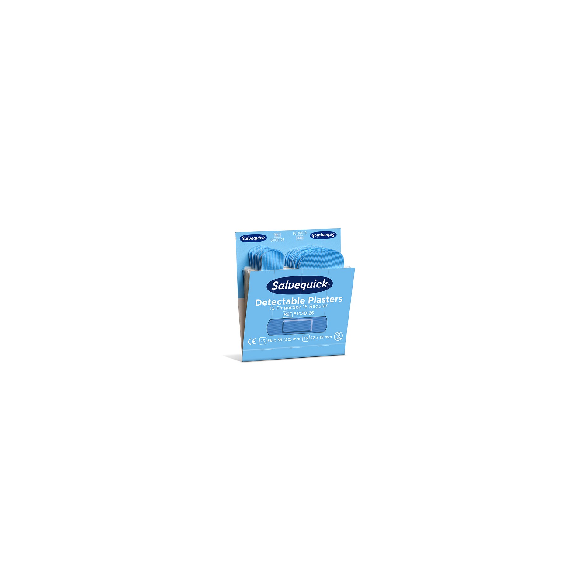 Set "Cederroth" Salvequick Detectable Pflaster (2 x 15 Stück) blau Fingertip & Standard, Refill