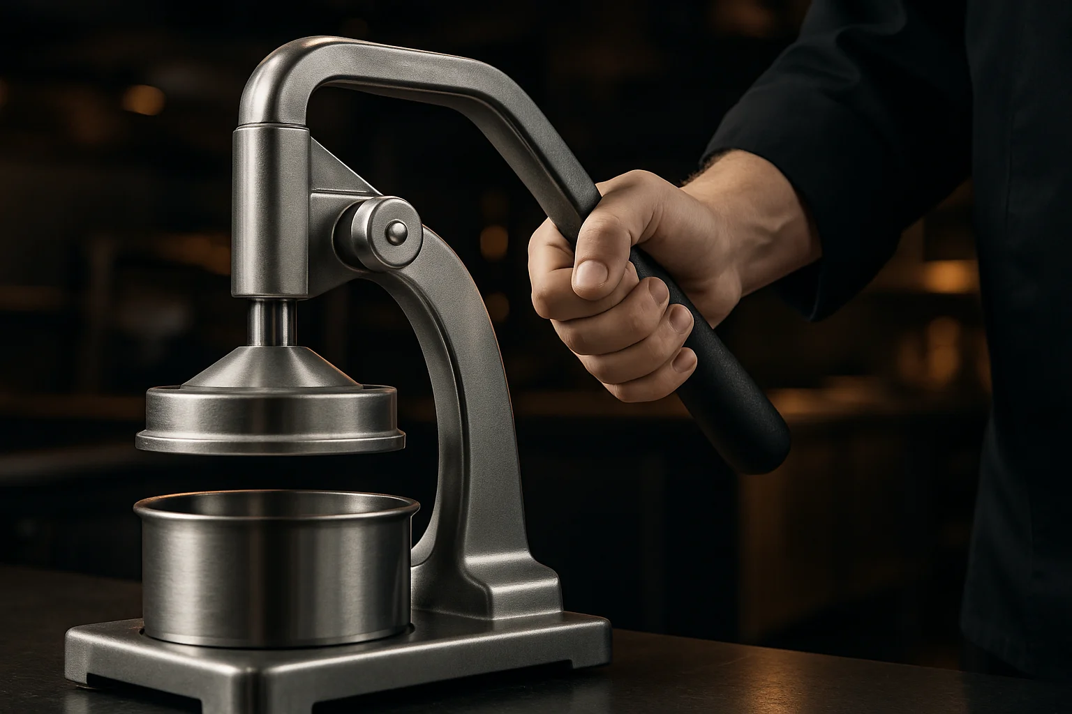 Ergonomischer Griff einer Presse in professioneller Küche