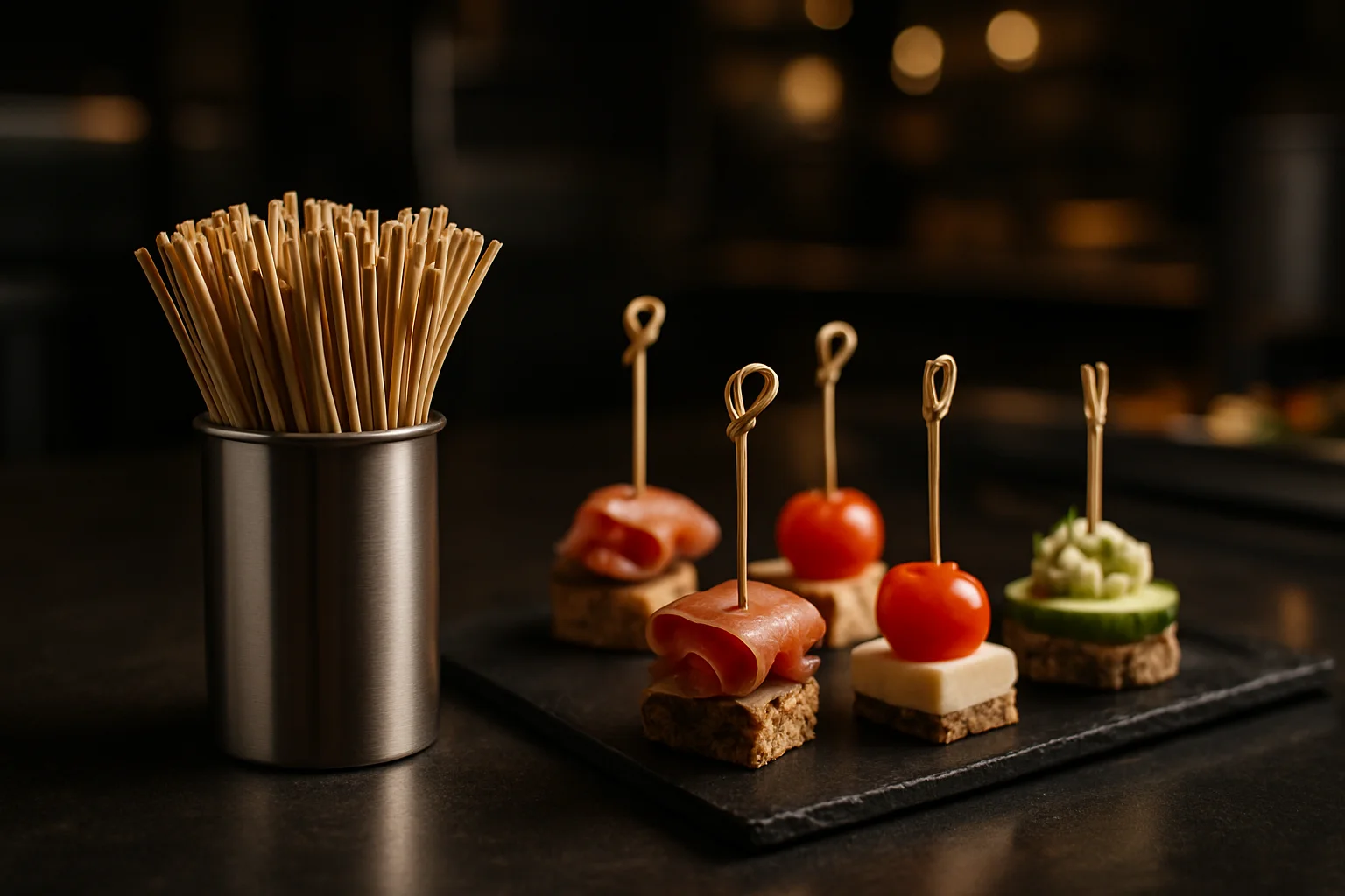Fingerfood-Picker neben kleinen Häppchen