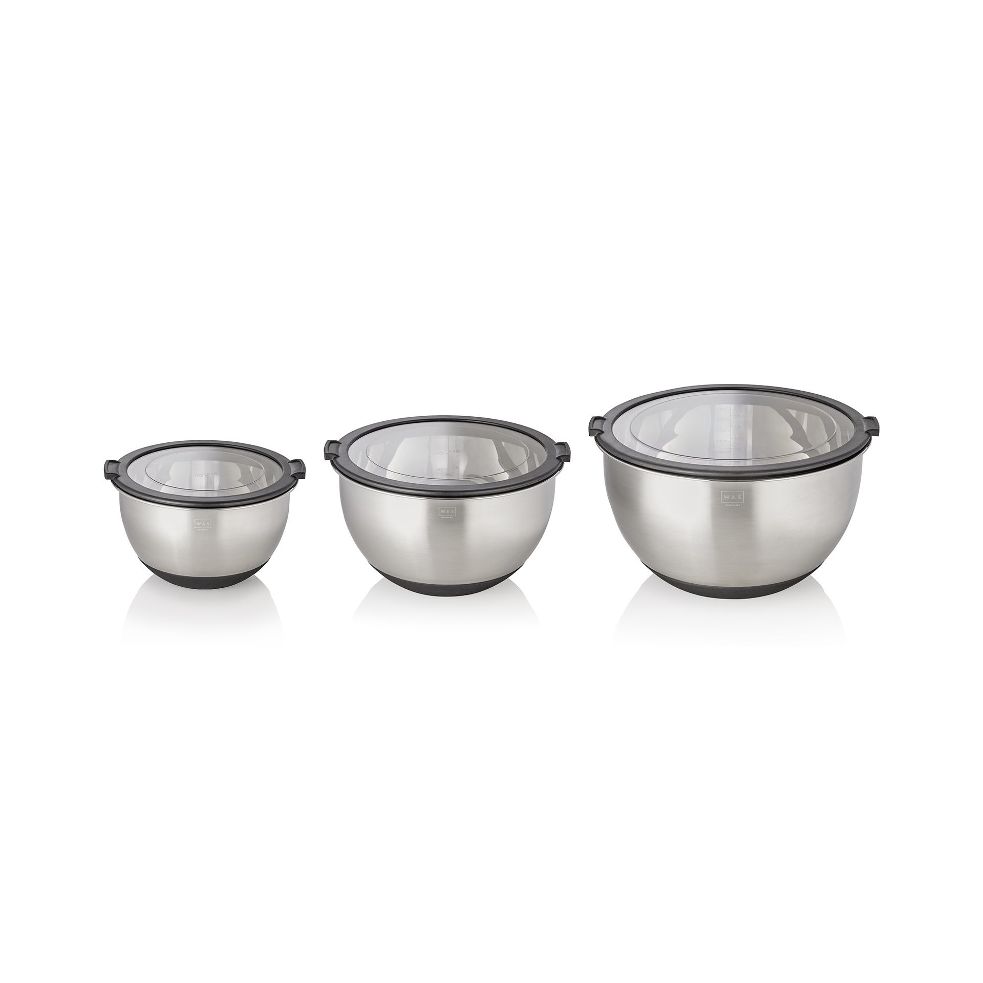 Schüssel Set, 3-teilig, Ø 11/13/15 cm, 3 Deckel, rutschhemmender Boden, Chromnickelstahl, Silikon