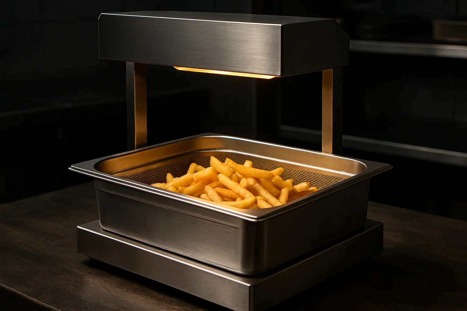 Pommeswärmer mit perforiertem Einsatzbehälter und Pommes