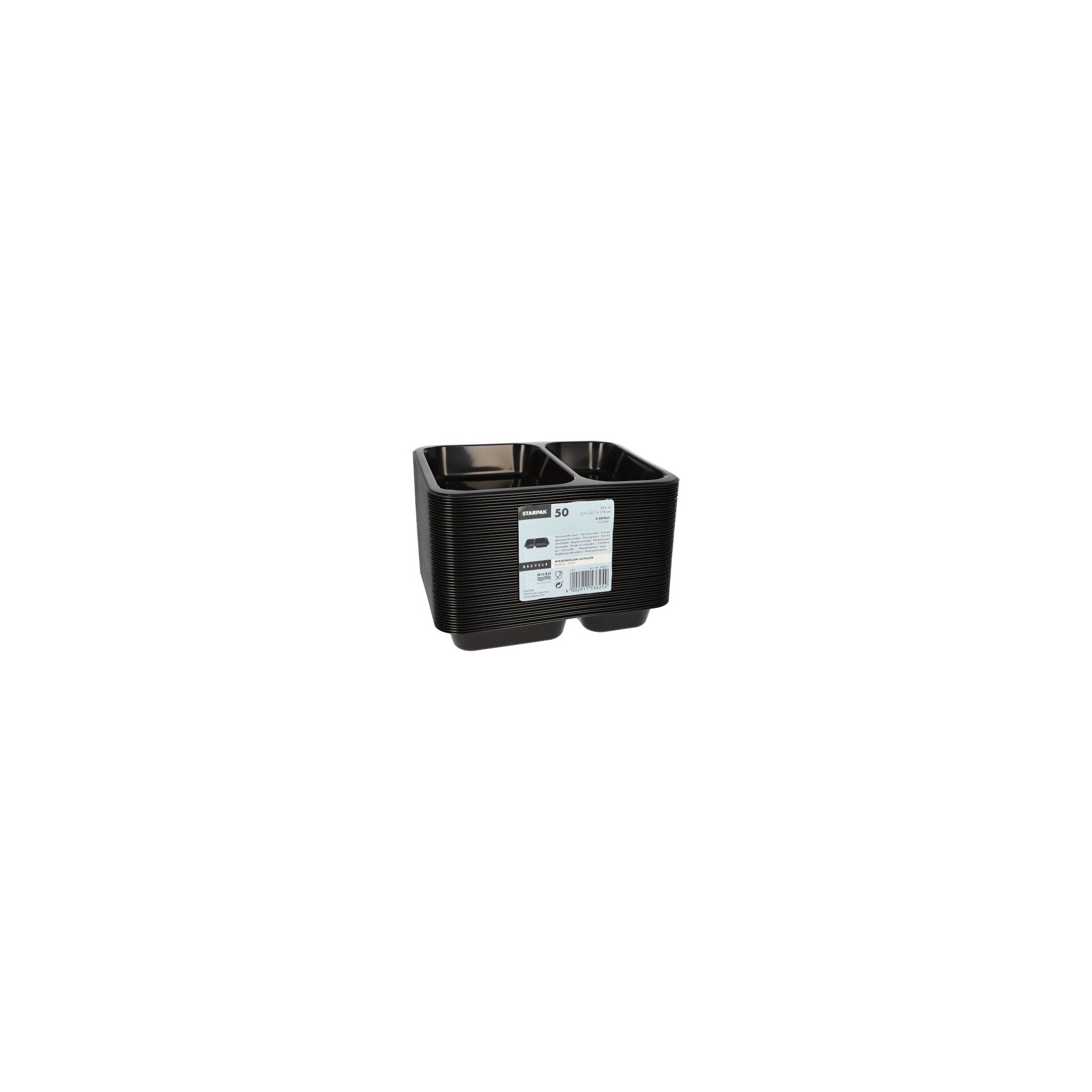 Mikrowellenschalen, PP 2-geteilt 866 ml 3,2 cm x 22,7 cm x 17,8 cm schwarz