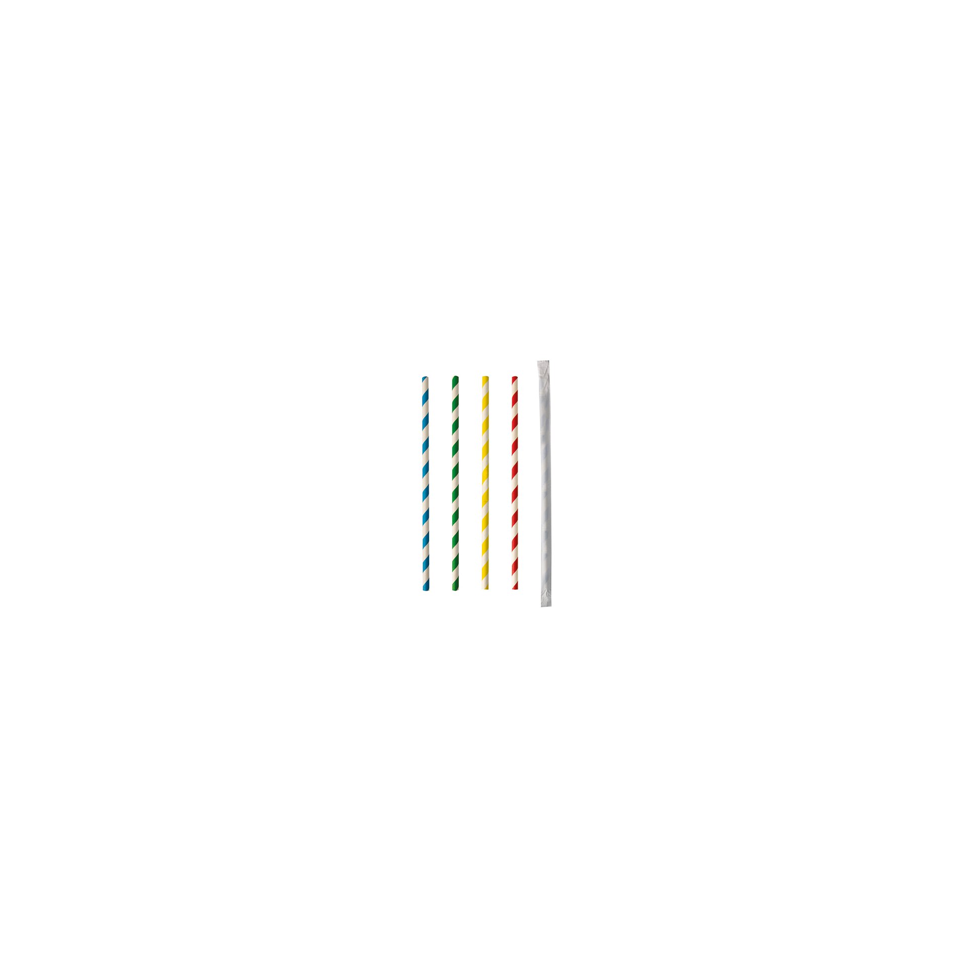 Trinkhalme, Papier Ø 6 mm · 20 cm farbig sortiert "Stripes" einzeln gehüllt